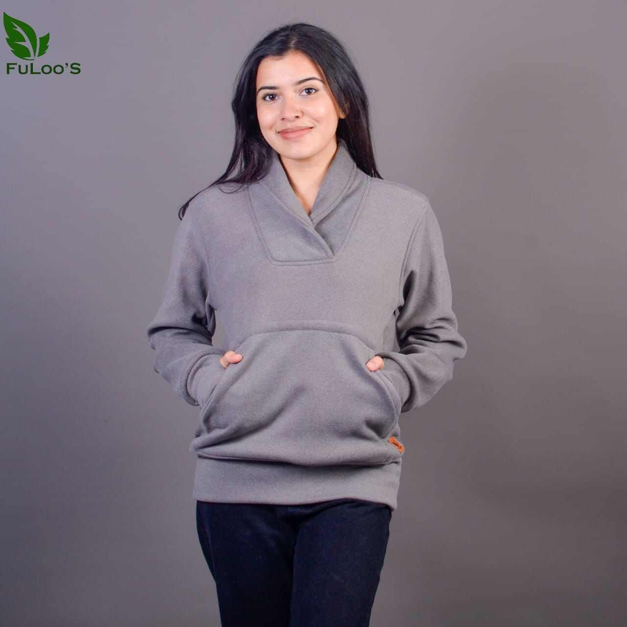 Fuloo's V-Neck Pullover in Premium Fabric for Women-Gray-M