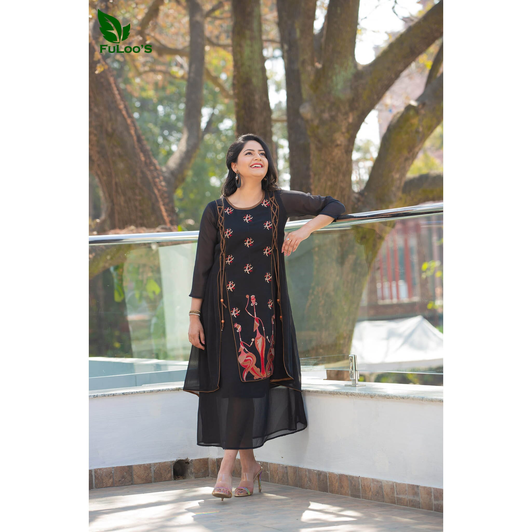 FuLoo's VD Embroidery Georgette Dress for Women #1003