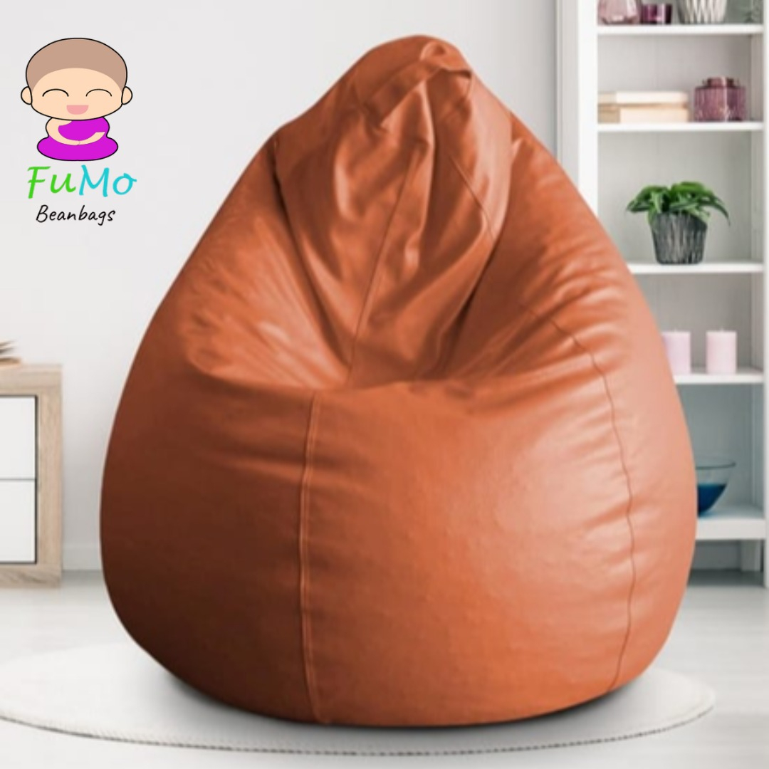Fumo Premium Faux Leather Bean bag XXXL - Orange (with beans)