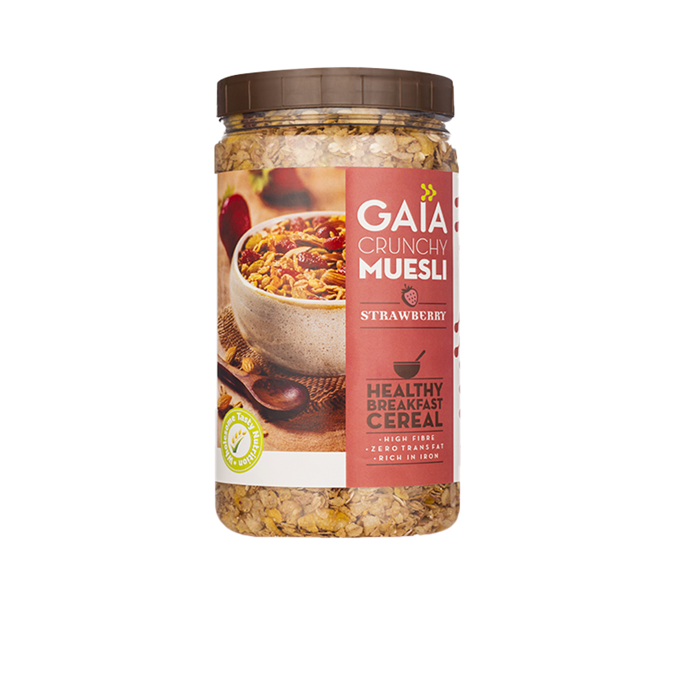 Gaia Crunchy Muesli Strawberry Jar 1Kg