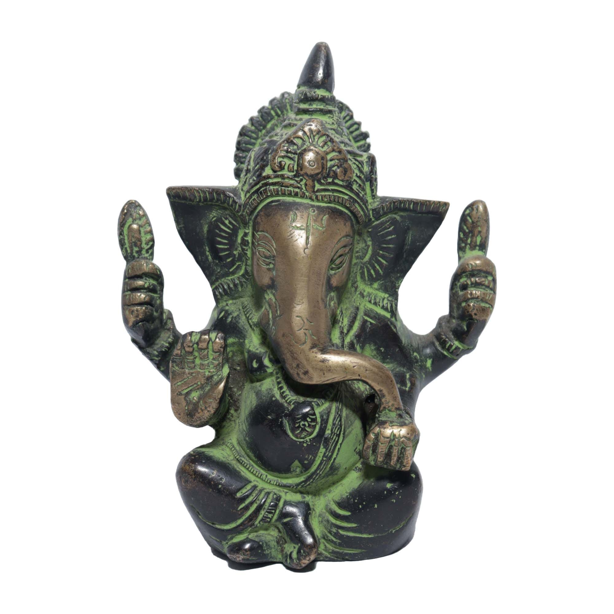 Seven Chakra Handicraft - 13 Cm Size Ganesha Statue (Green/dark)