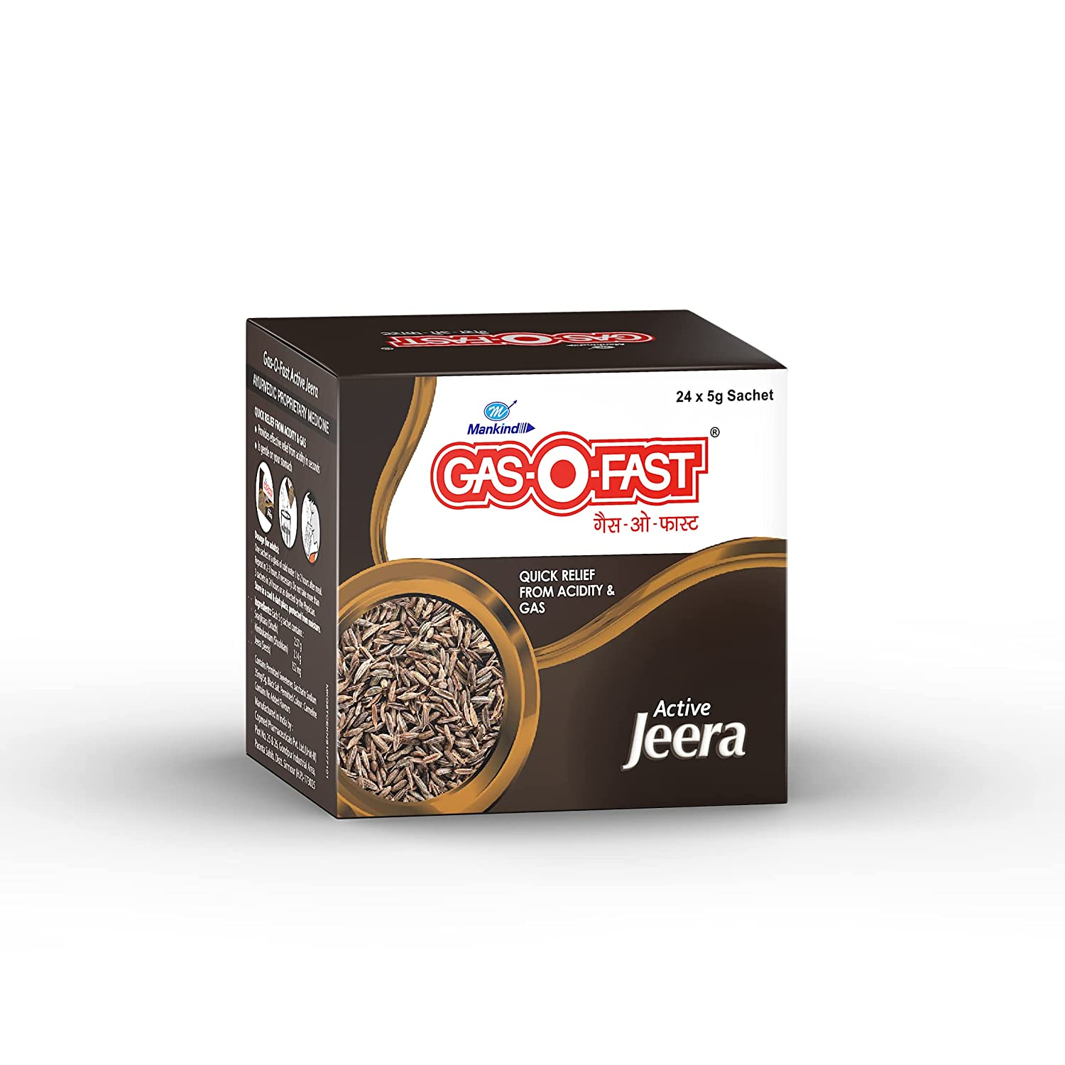 Mankind Gas-O-Fast for reliving acidity - Active Jeera - 5g Sachet (Pack of 24)