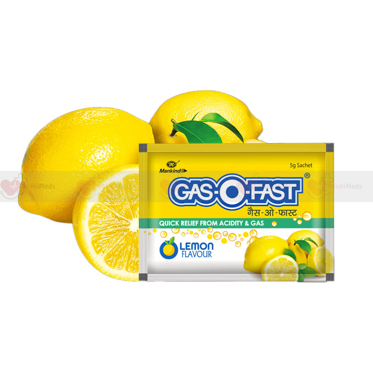 Mankind Gas-O-Fast for reliving acidity - LEMON - 5g Sachet (Pack of 60)