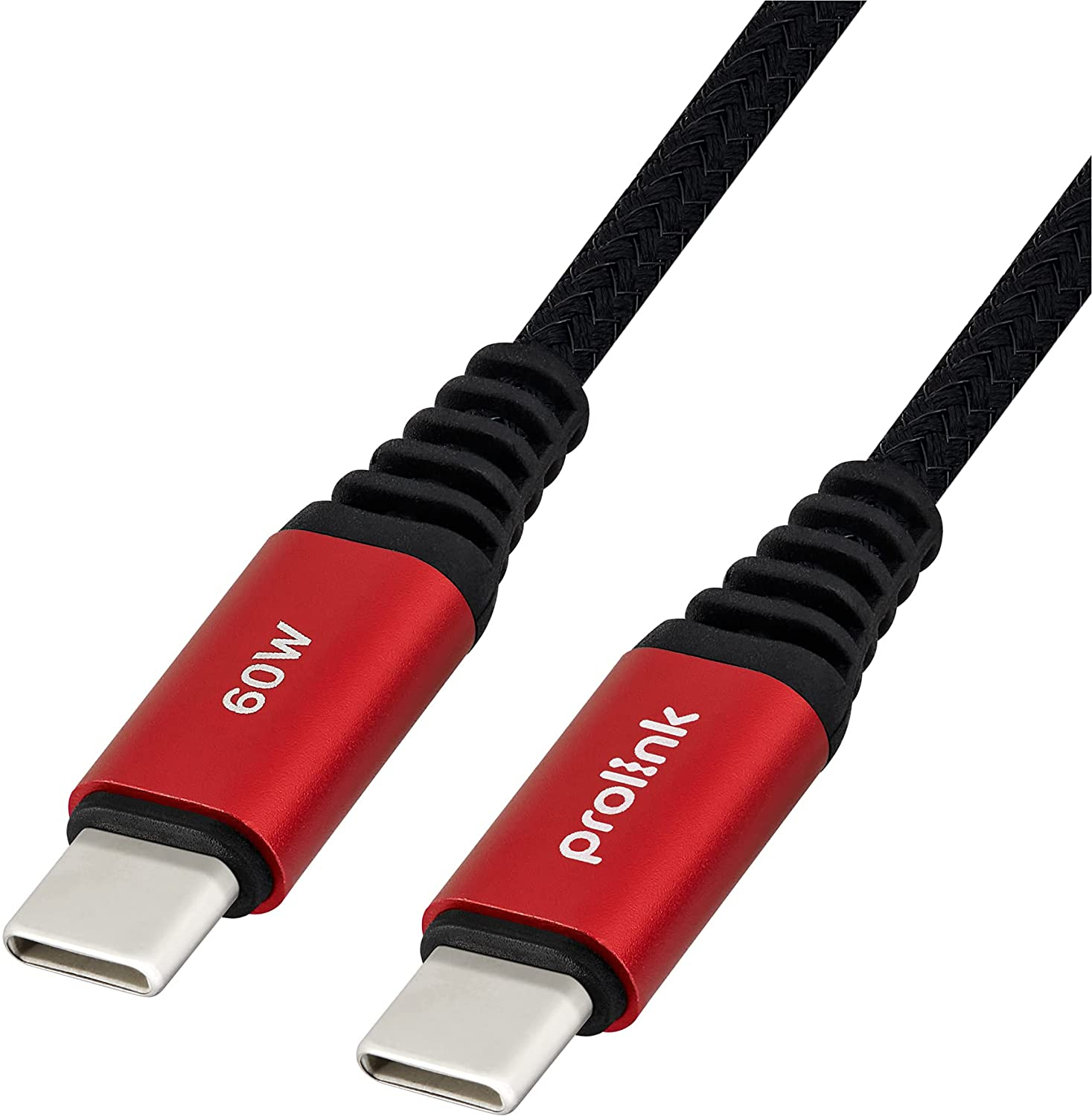 Prolink GCC-60-01 USB C to USB C Cable, 60W Type-C PD Fast Charging Cable (1m, 3FT) Nylon Braided (Red)