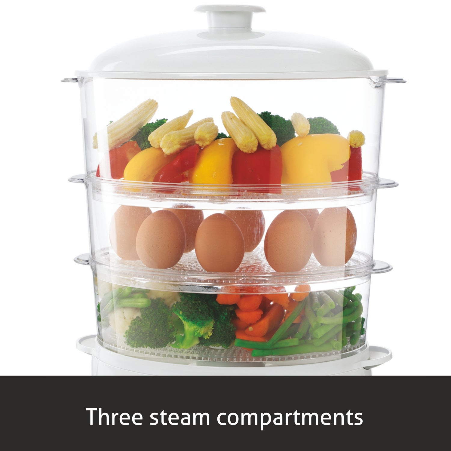 Glen Sa 3052 Cooker - Electric Steam Cooker 900w with 60 minute Timer, 3 Food Grade Containers - white (3052)