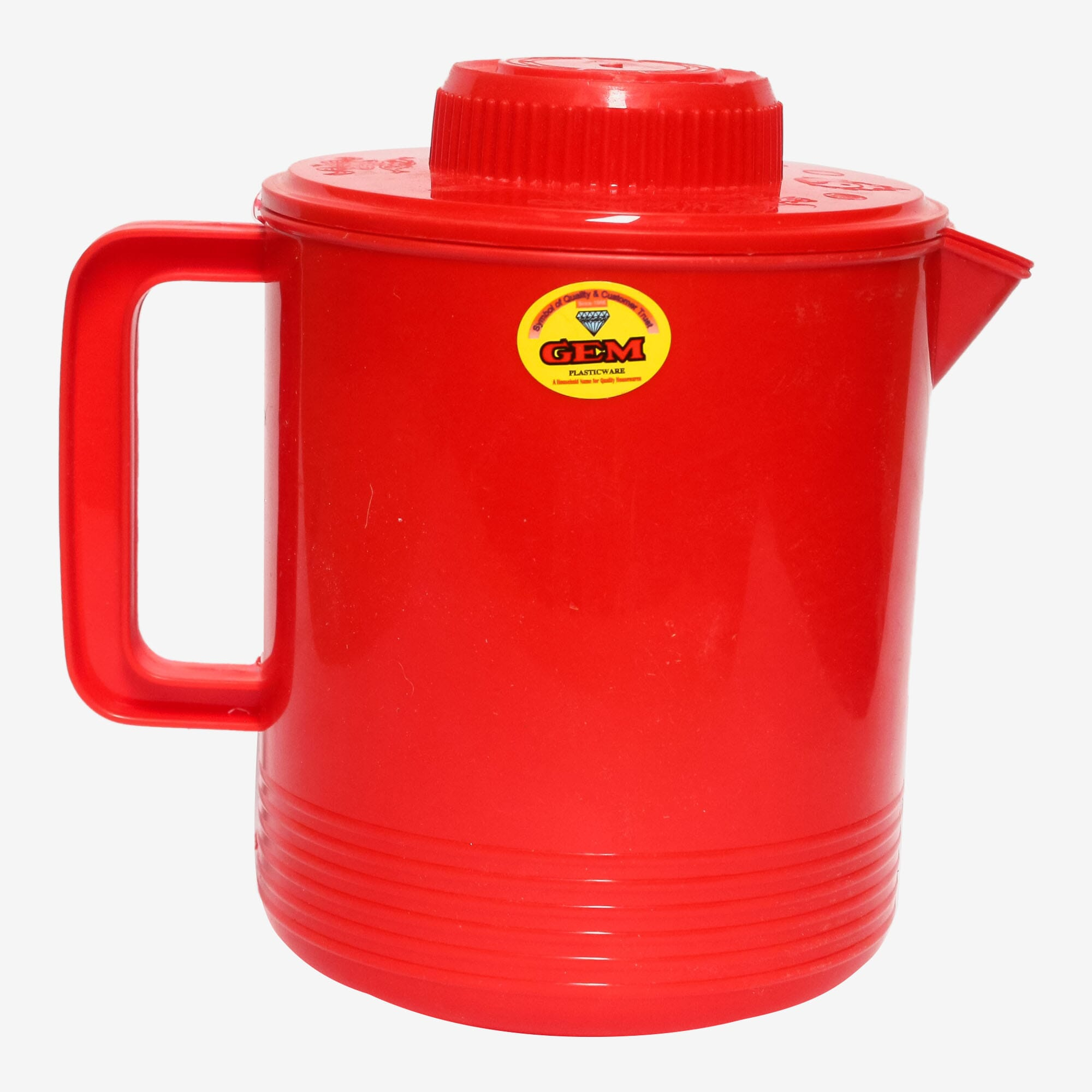 Gem Red Plain Plasticware Jug With Lid And Handel (S26) 1L to 2L Water Holding Capacity