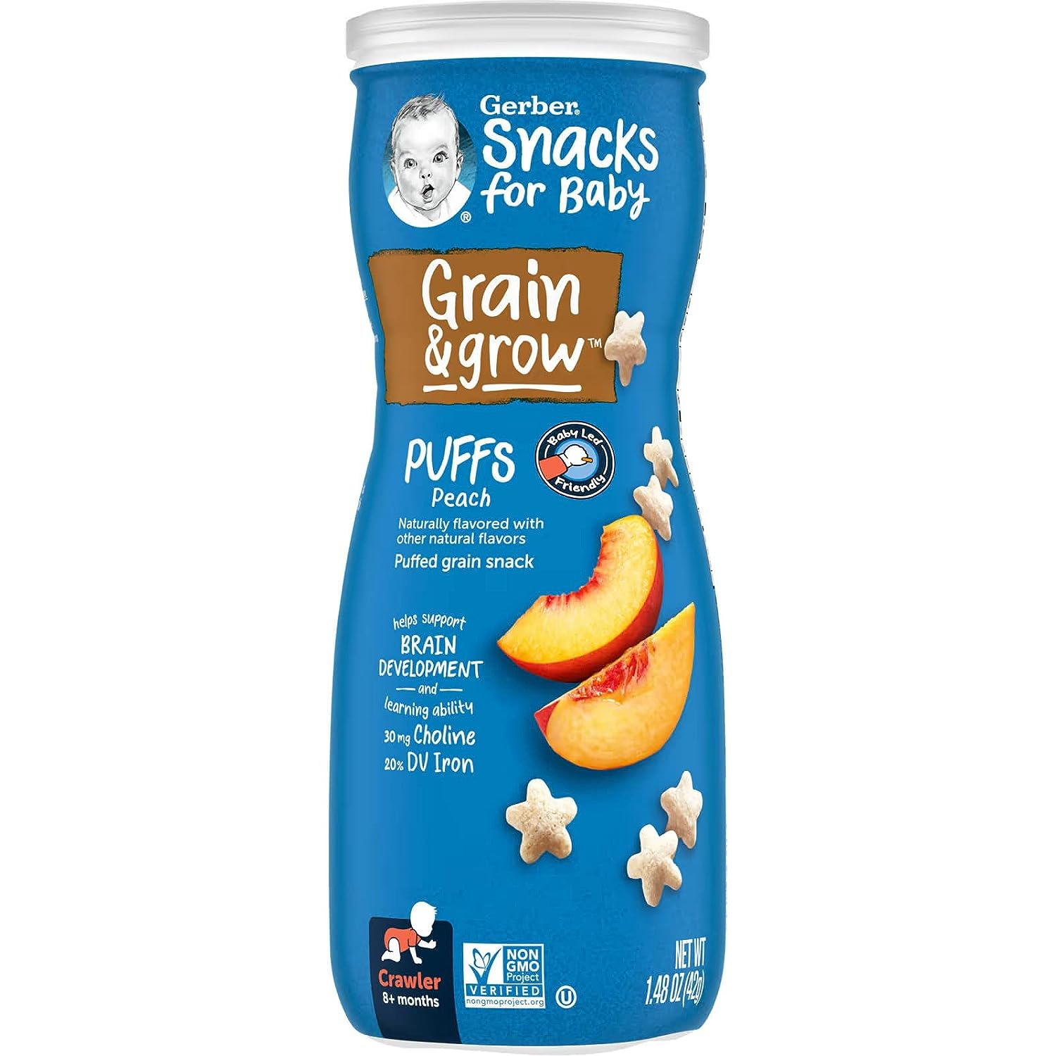 Gerber, Grain & Grow, Puffs Peach, 8+ Months – 1.48 Oz (42 G)