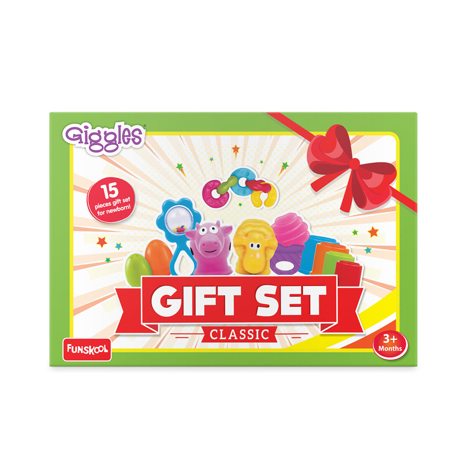Funskool Giggles Gift Set Classic ,Multicolour Baby Toy Gift Set for New Born , Stack,Nest,Link,Squeakers,Teether,Rattle , 6 Months & Above , Infant Toys