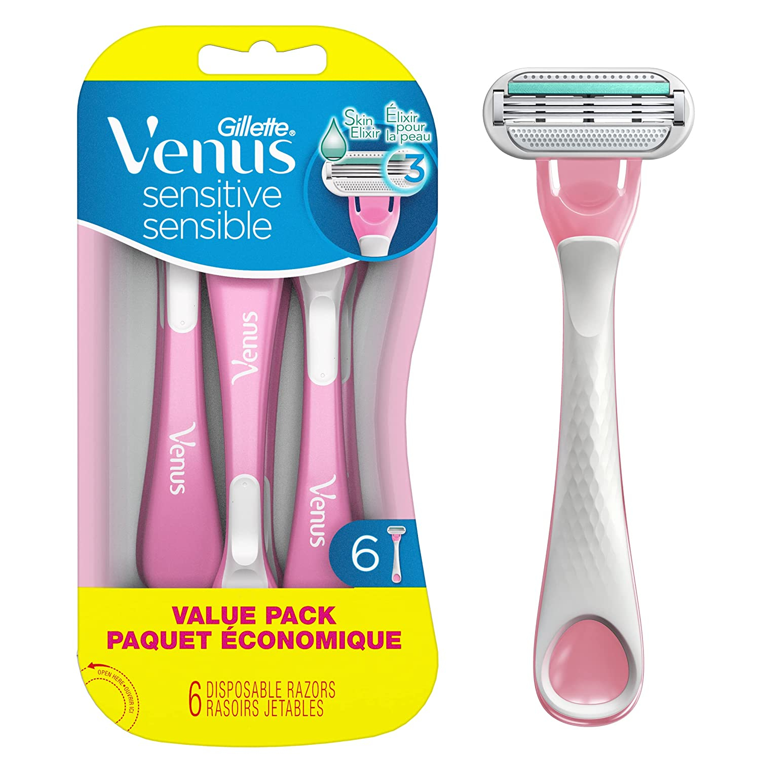 Gillette Venus Sensitive Disposable Razors for Women with Sensitive Skin, Delivers Close Shave with Comfort (Pack of 1)