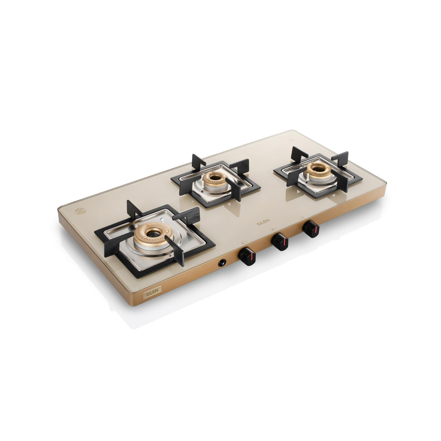 Glen 1035 Us Ac Ultra Slim Apricot Gas Stove Auto Ignition - 3 Burner Ultra Slim Apricot Glass Gas Stove with High Flame Forged Brass Burner 