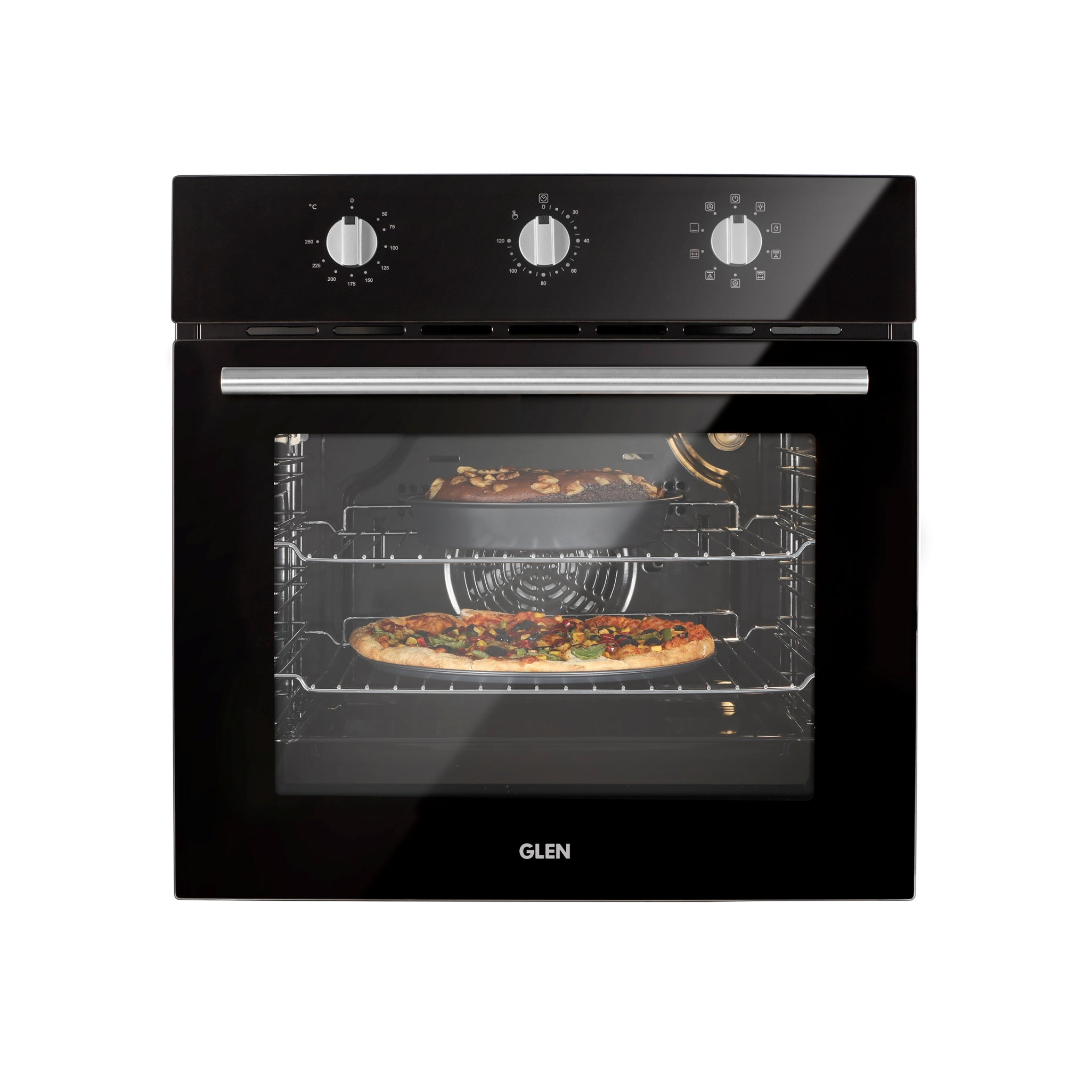 Glen Bo 651 Mr Turbo Blk Oven - Built in Oven Motorised Rotisserie Turbo Fan 70Ltr with 9 Multi-functions (651MRTBL)