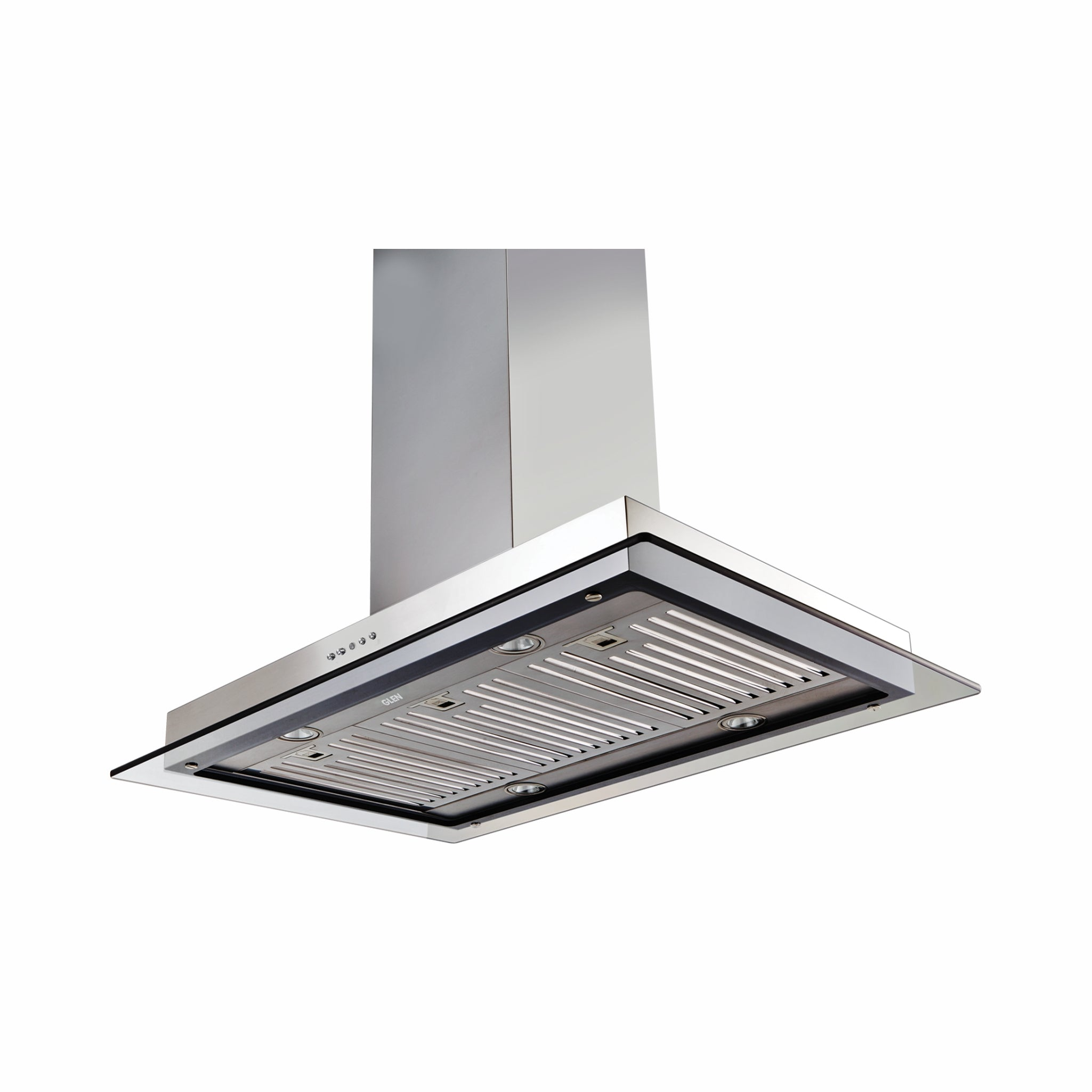 Glen Chimney Ch1036 Ss Island 90cm - Island Kitchen Chimney Glass Push Button Italian Motor, Baffle filters 90cm 1250 m3/h -Silver (1036 IS)