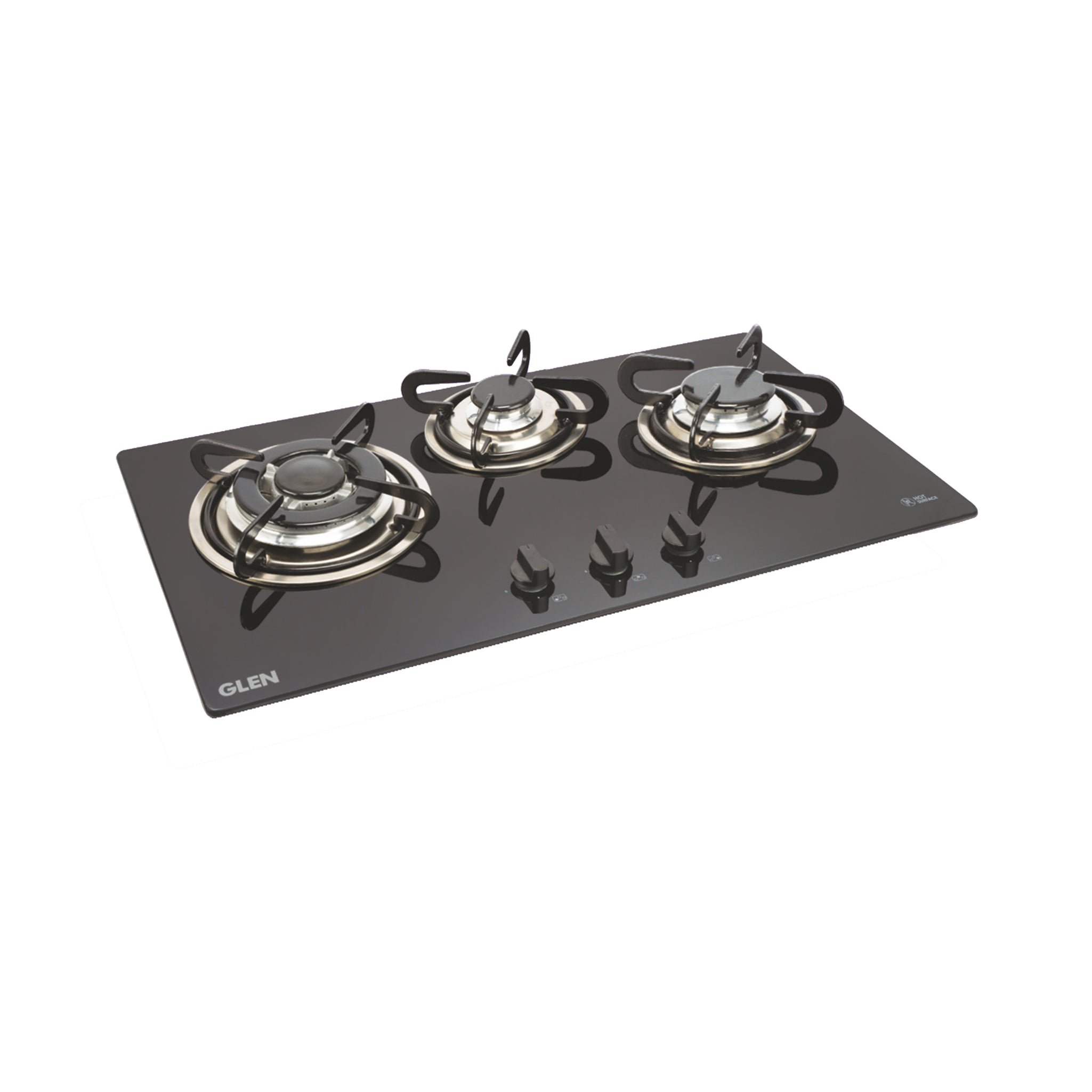 Glen Gl 1073 Tr Gloss Gas Stove - 3 Burner Built in Glass Hob Triple Ring Burner European Sealed Burner Auto Ignition (1073 TR)