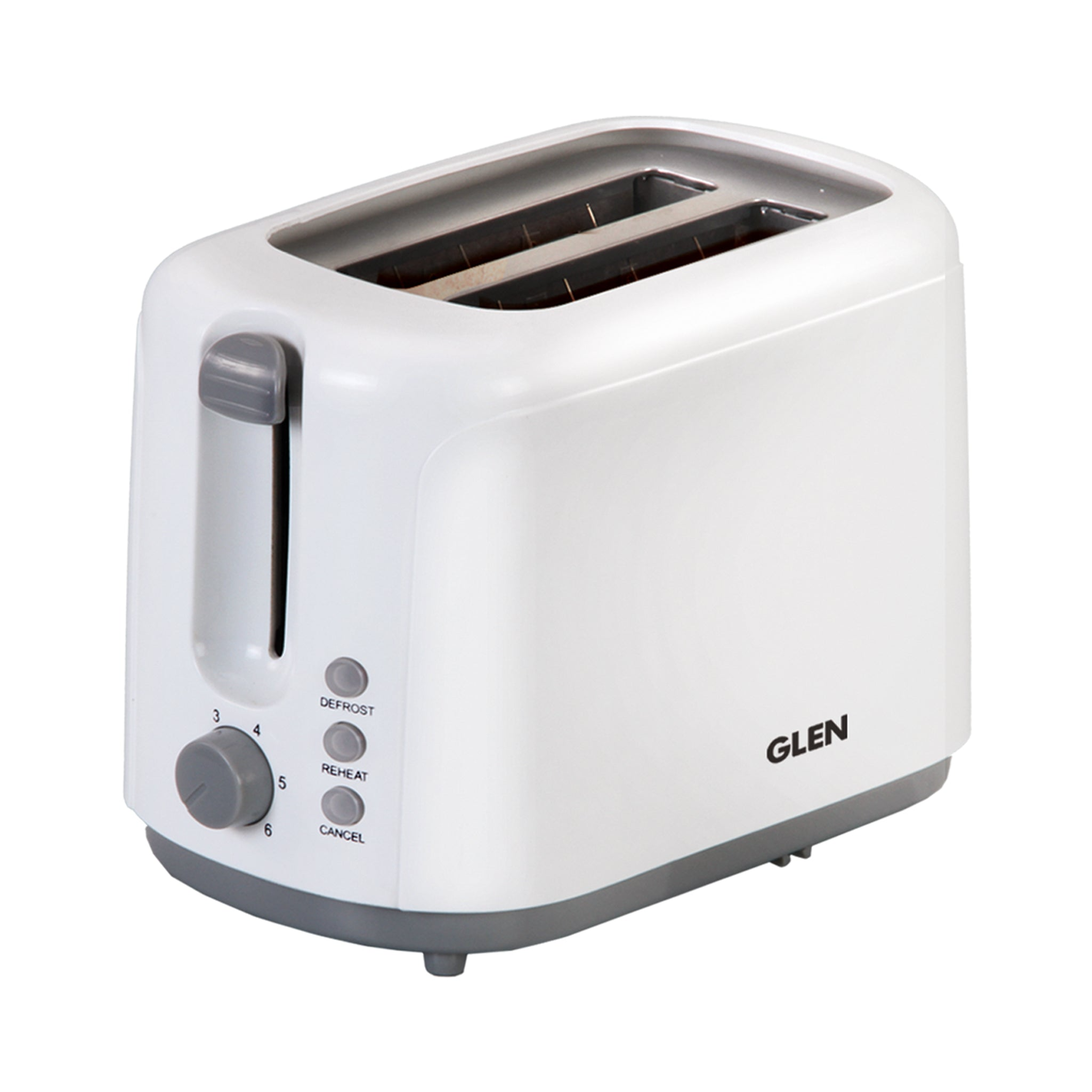 Glen Sa 3019 Toaster - Electric Auto Pop-up 2 Slice Toaster, 750W, 6 Level Browning Control, Removable Crumb Tray - White (3019)