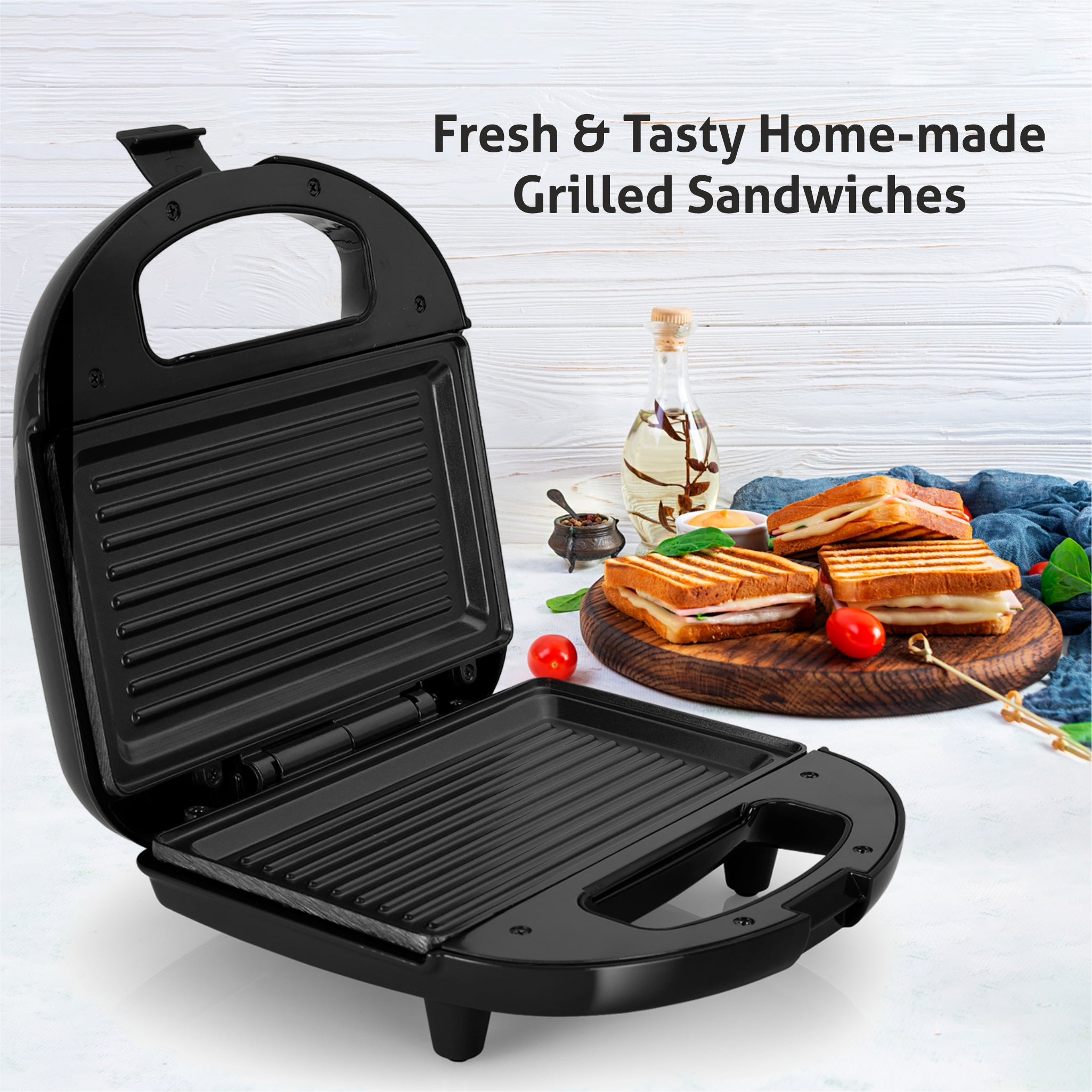 Glen Sa 3024 Sandwich Maker - Electric Sandwich Maker Grill with Non-Stick Coating Plates, 750W - Black (3024BGRILL)