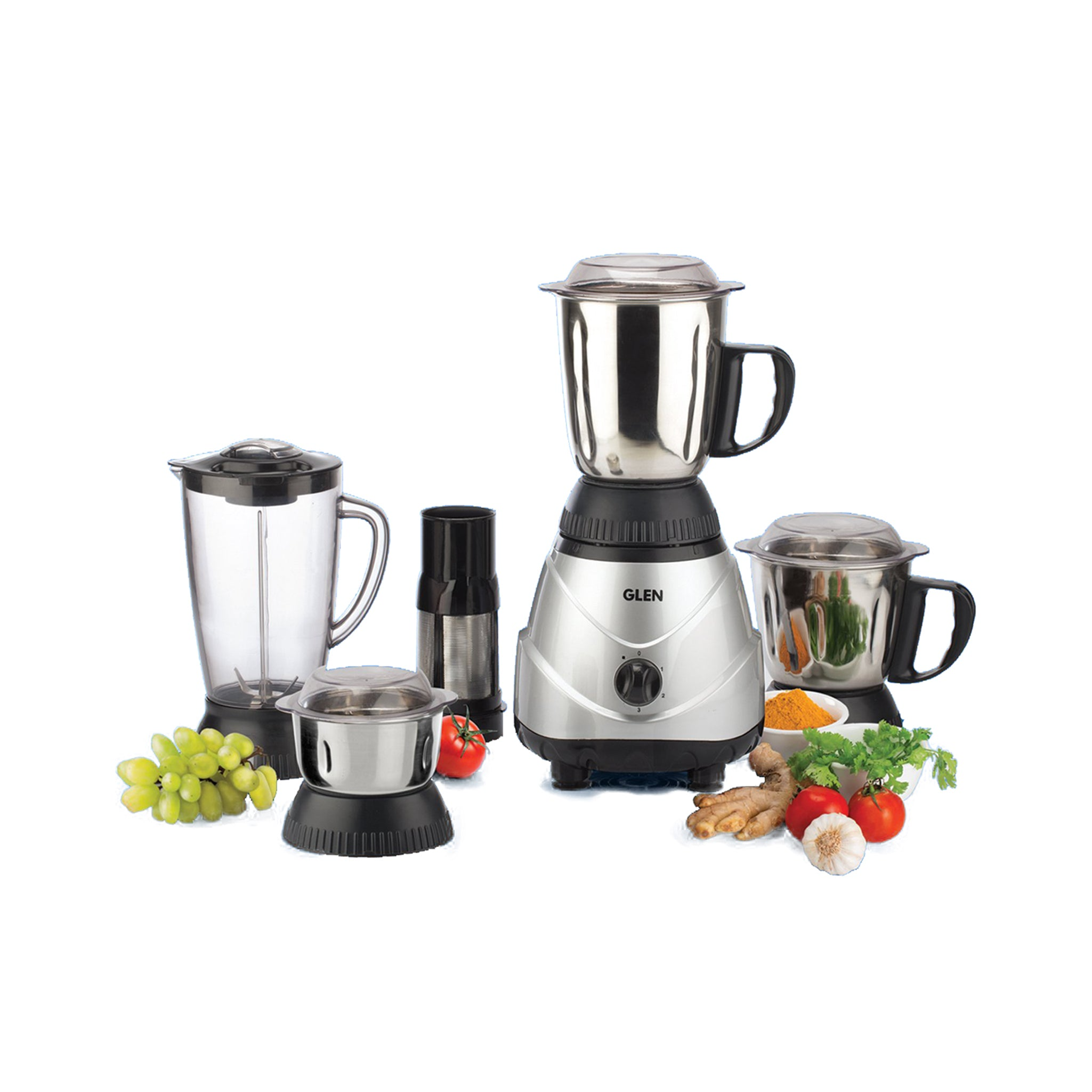Glen Sa 4022 Platinum Plus (3 Jars) - 750W 100% Copper Motor, 1 Transparent Jar, 3 Stainless Steel Jars, - Silver
