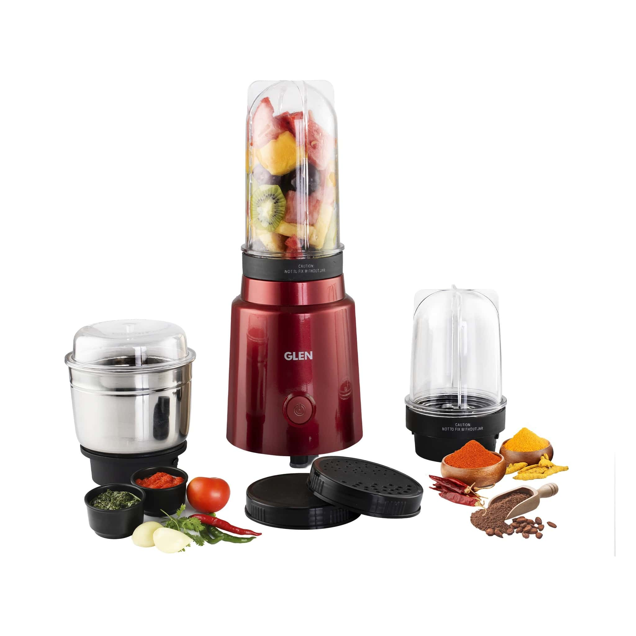 Glen Sa 4048 Bg Red 350 Watt - 50W, 20000 RPM Mixer, Grinder, Blender, 1 SS Grinder Jar, 2 Jars - RED