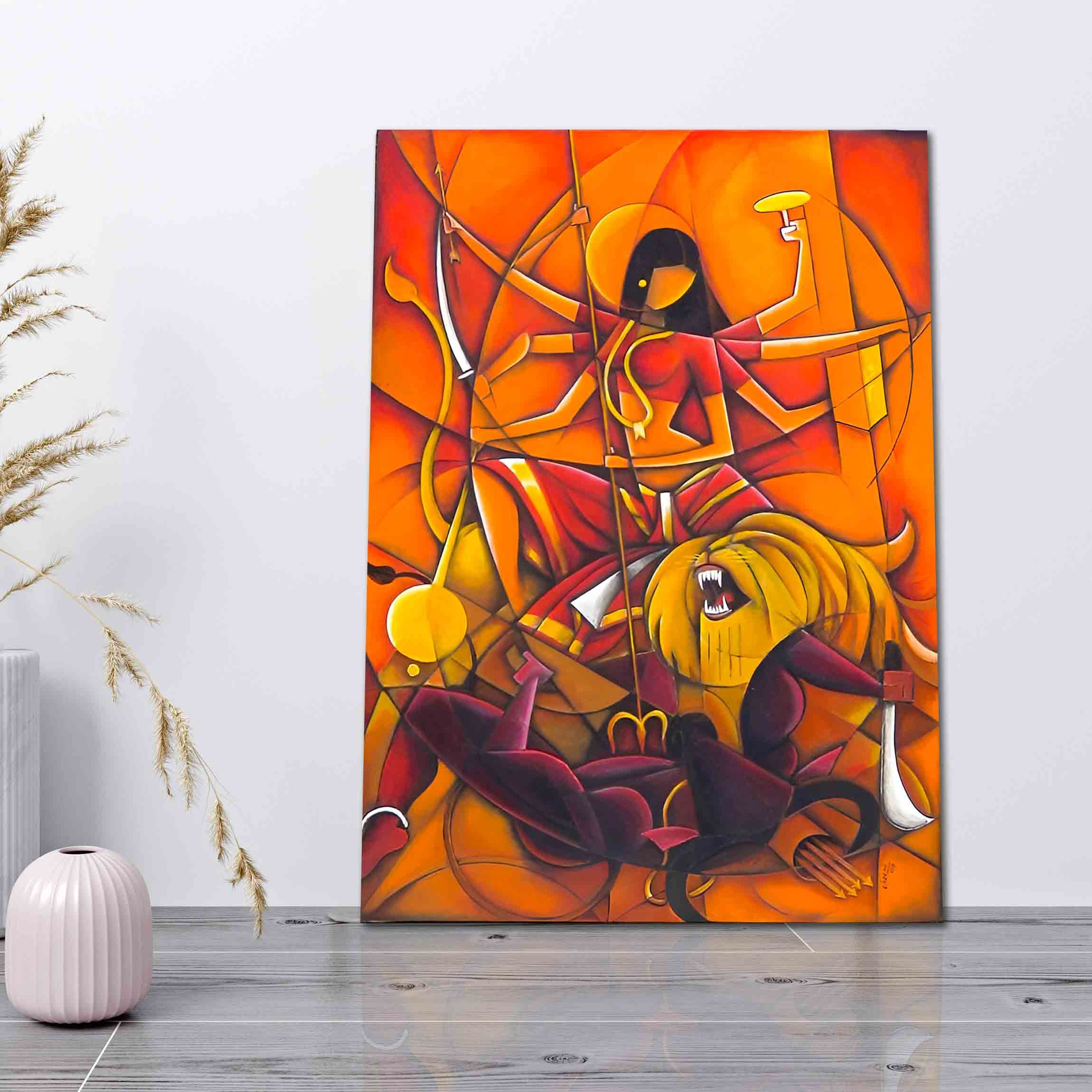 Goddess Durga Single Panel Canvas | Wall | Home Decor | Canvas | Wall Art With Frame Inside