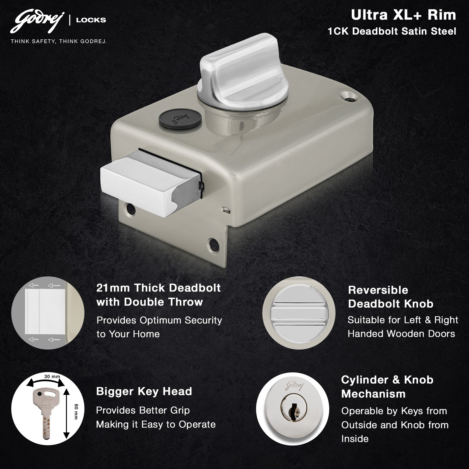 Godrej Ultra Xl + Rim Deadbolt 1 Ck Ss