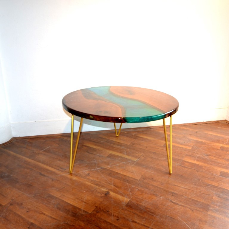 Gokyo Round Epoxy Resin Stitching Coffee Table On Hairpin Legs