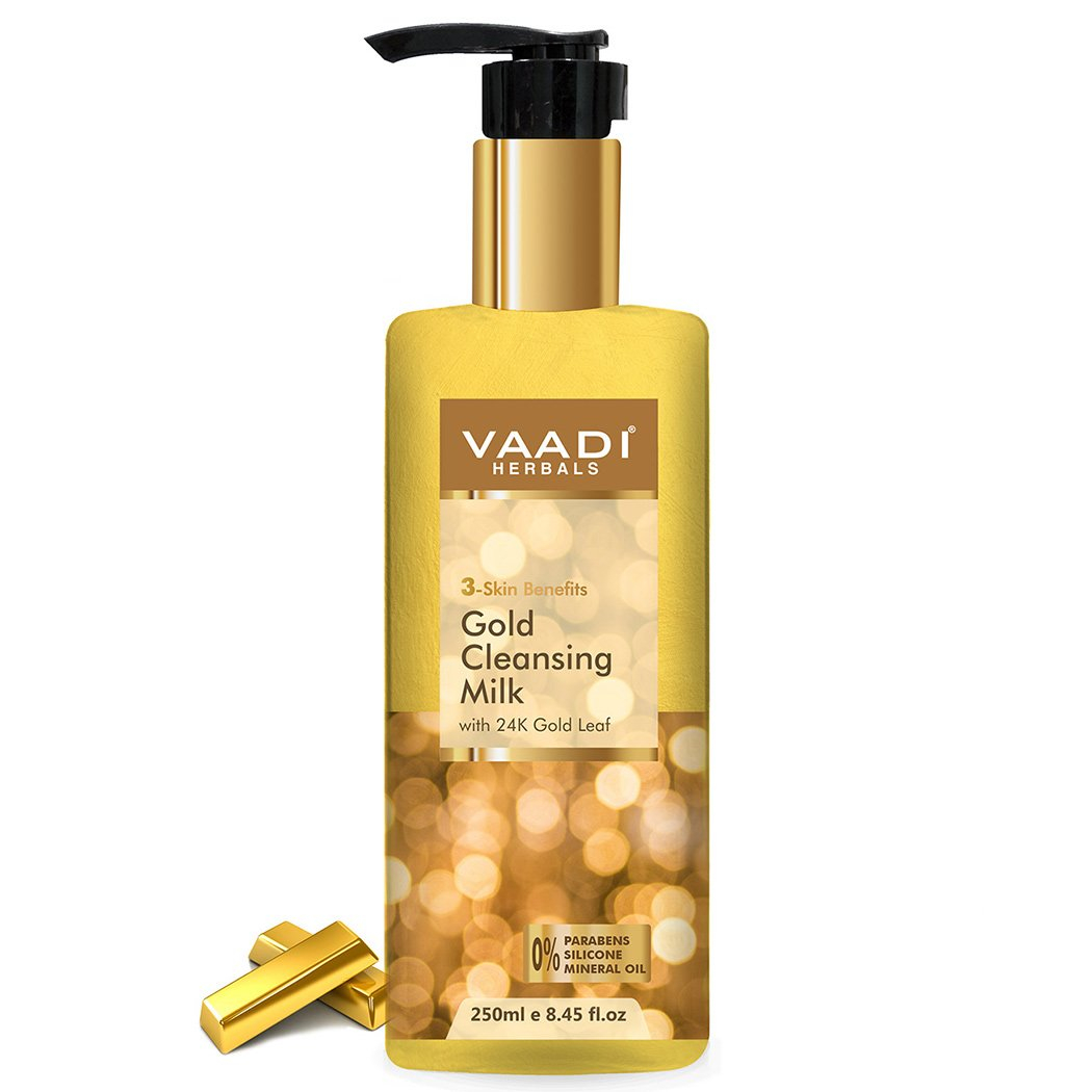 Vaadi Herbals Gold Cleansing Milk with 24k Gold Leaf - 3-skin Benefits (110 ml)