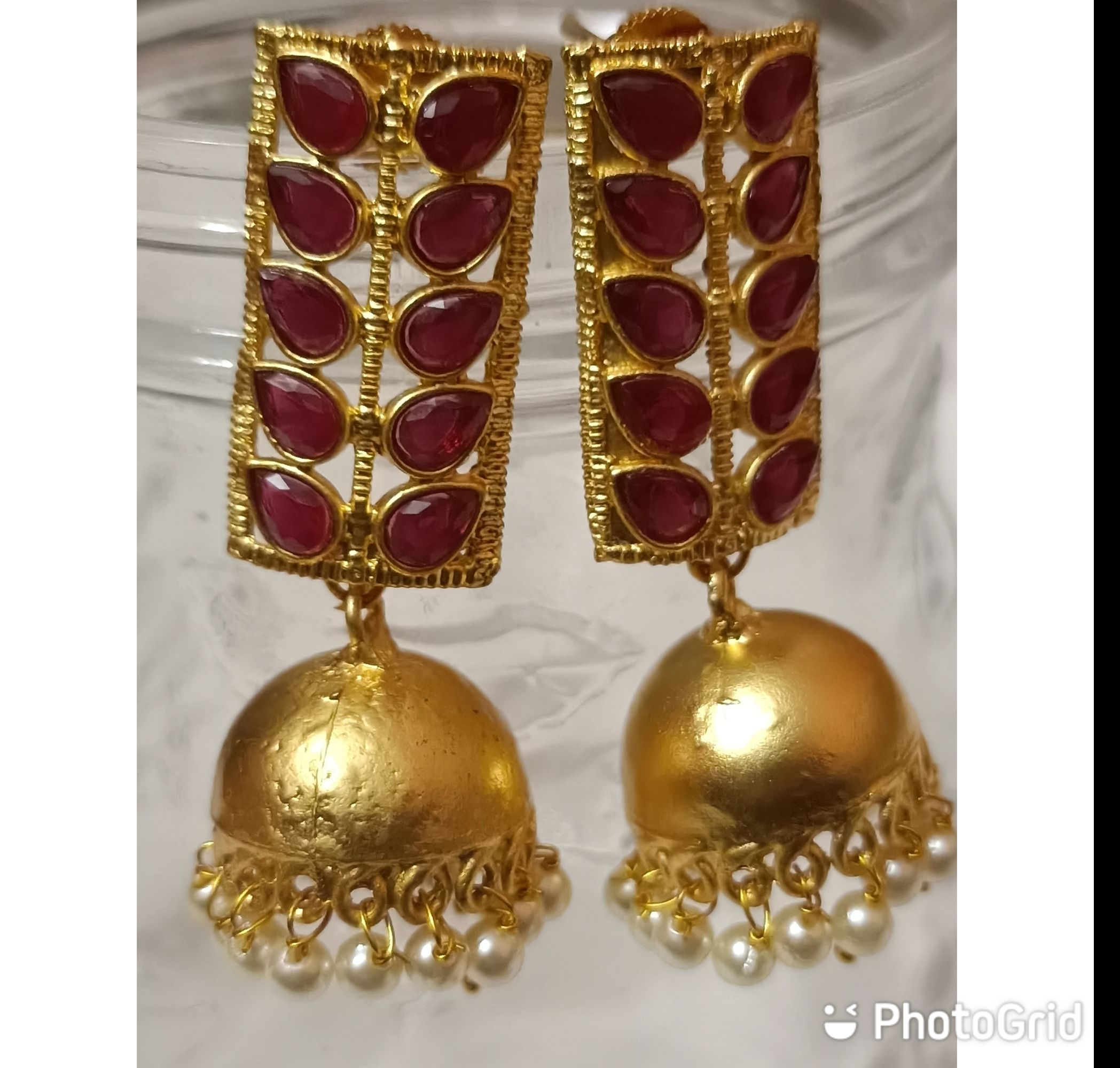 Gold Plated Maroon Zhumki For Women