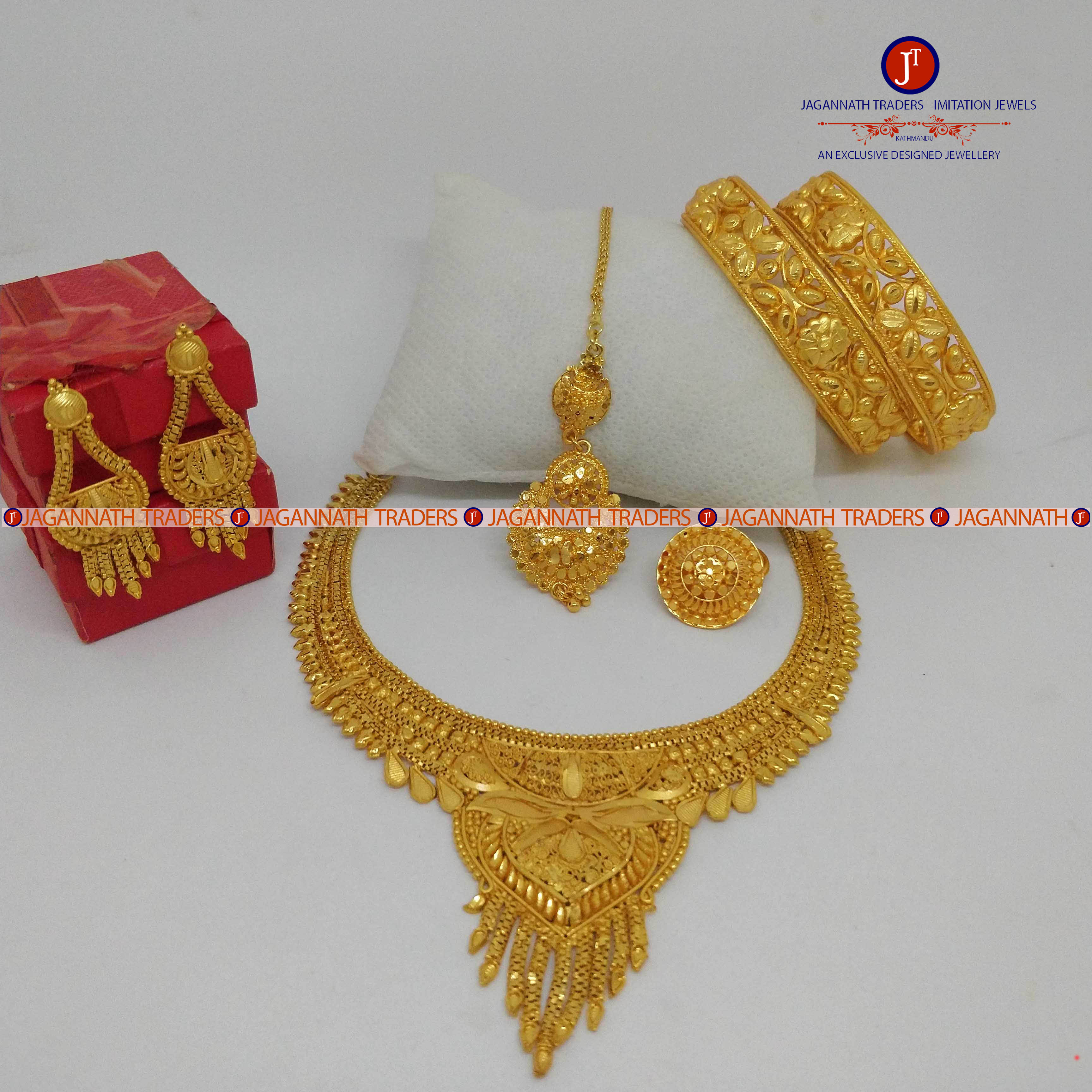 Gold Plated Mini Haar With Earring ,Ring ,One Pair Bangles And Tikka For Women