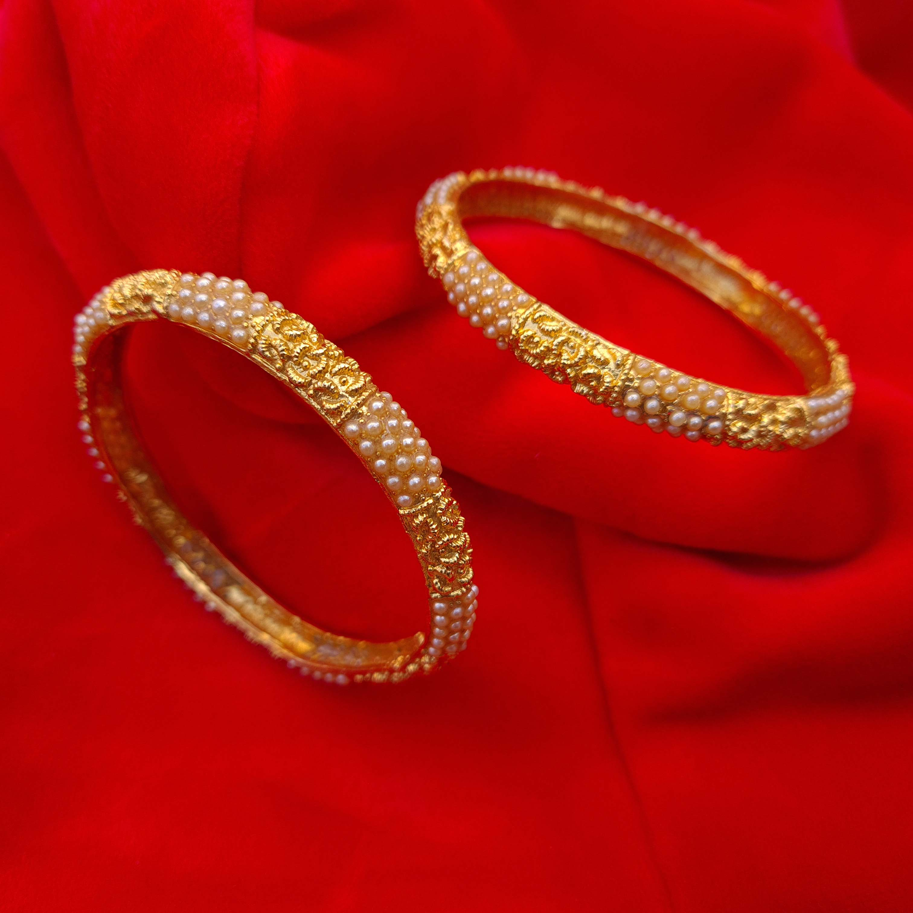 Gold Plated With Pearl Studded 1 Pair Bangles For Women