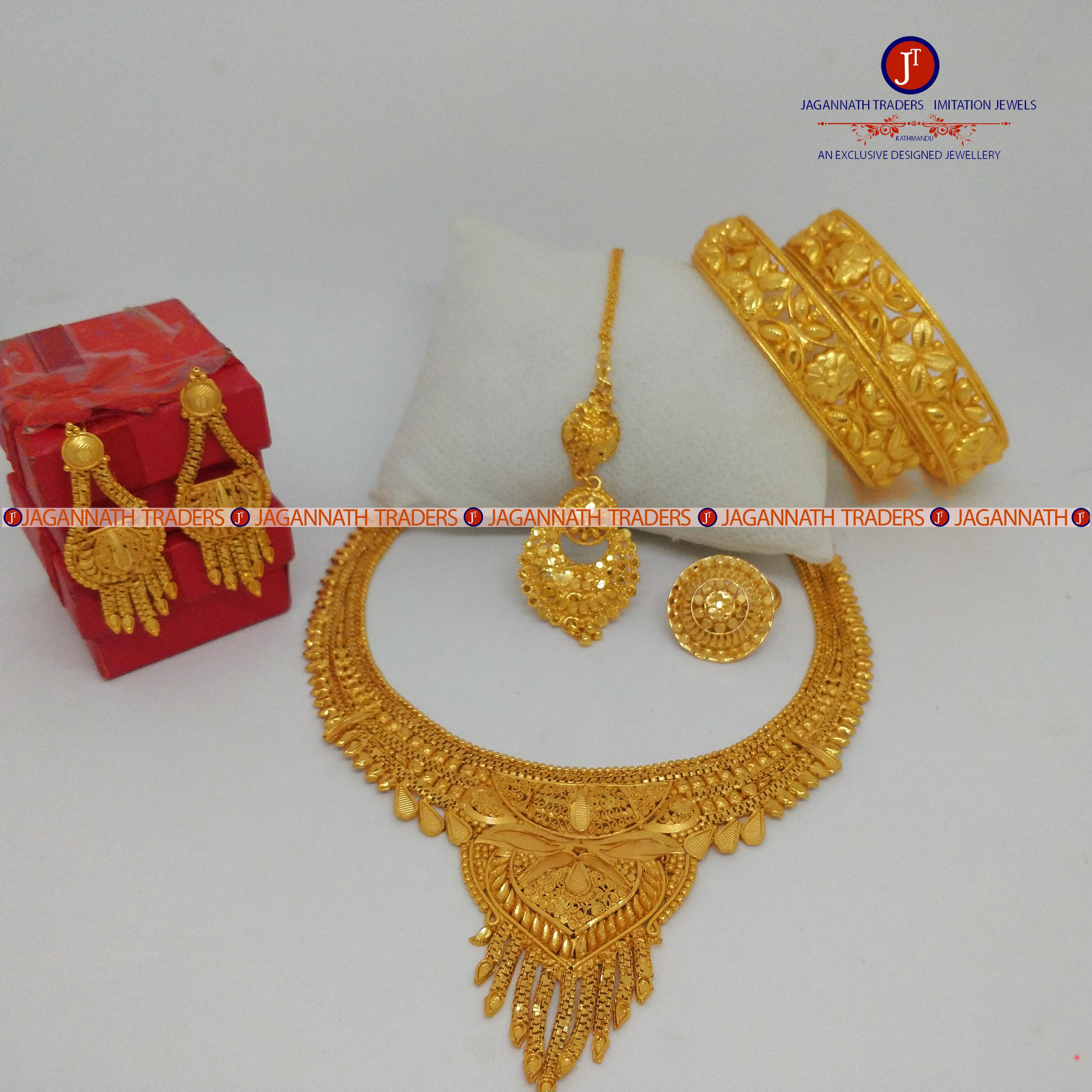 Gold Plated Mini Haar With Earring ,Ring And Bangles For Women