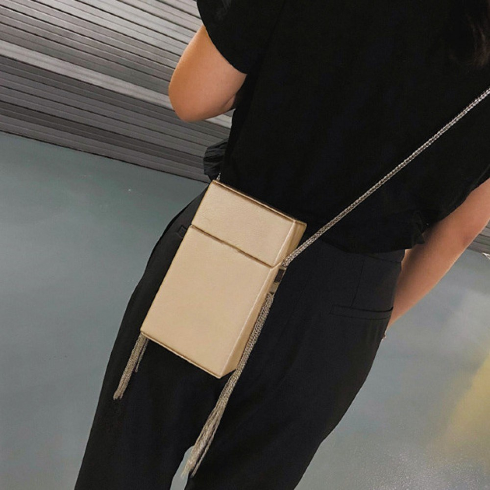 Hard Shell Metal Gold PU Leather Crossbody Bag For Women 41001949