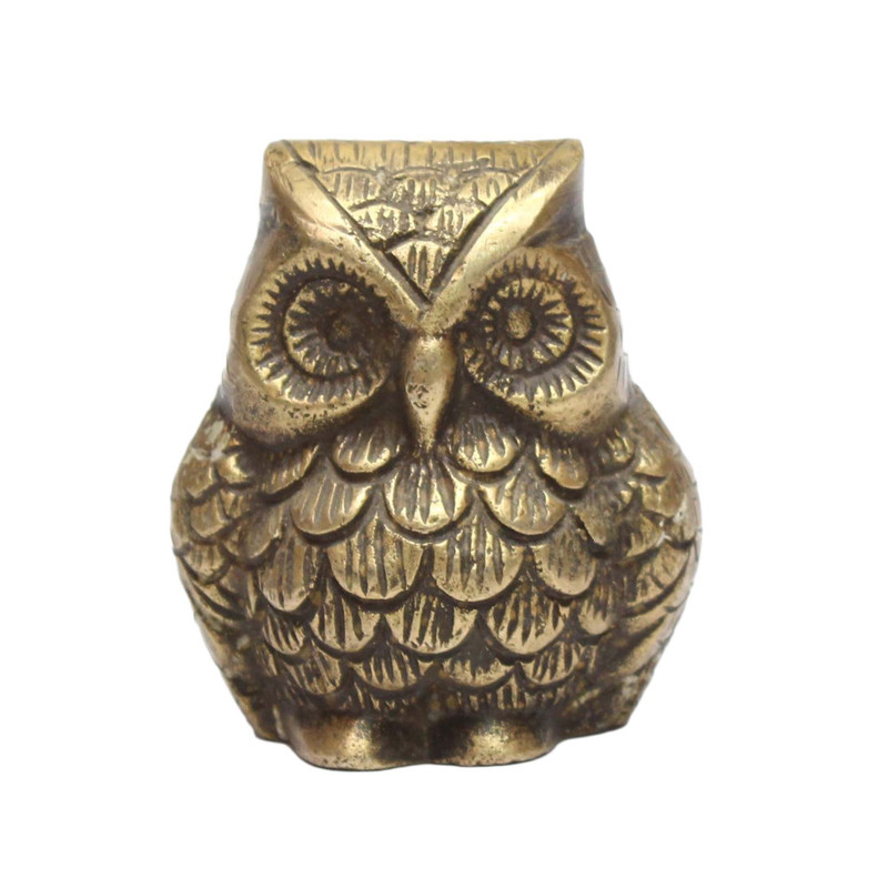 Seven Chakra Handicraft - Golden 7cm Brass Feathered Owl