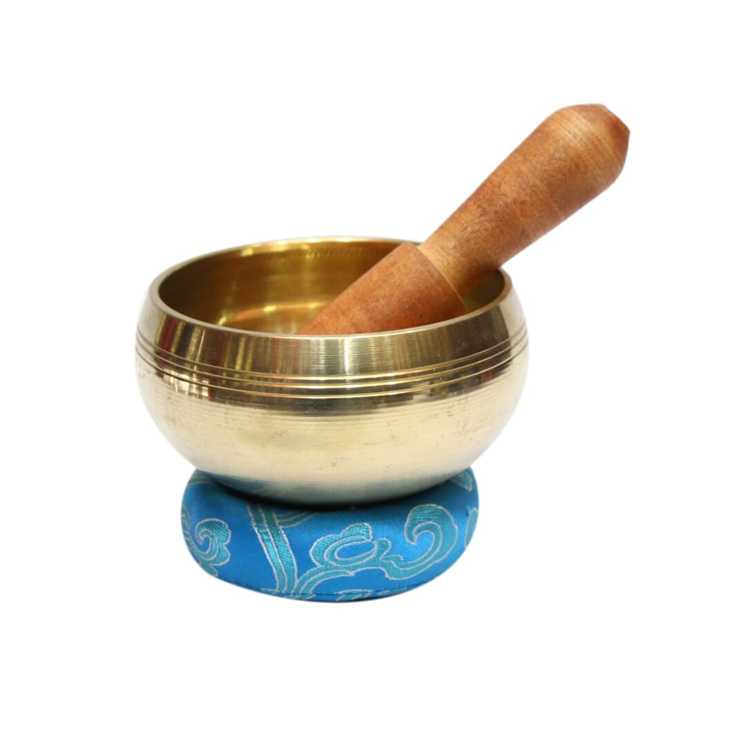 Seven Chakra Handicraft - Golden/blue Solid Design Singing Bowl-4 Inch