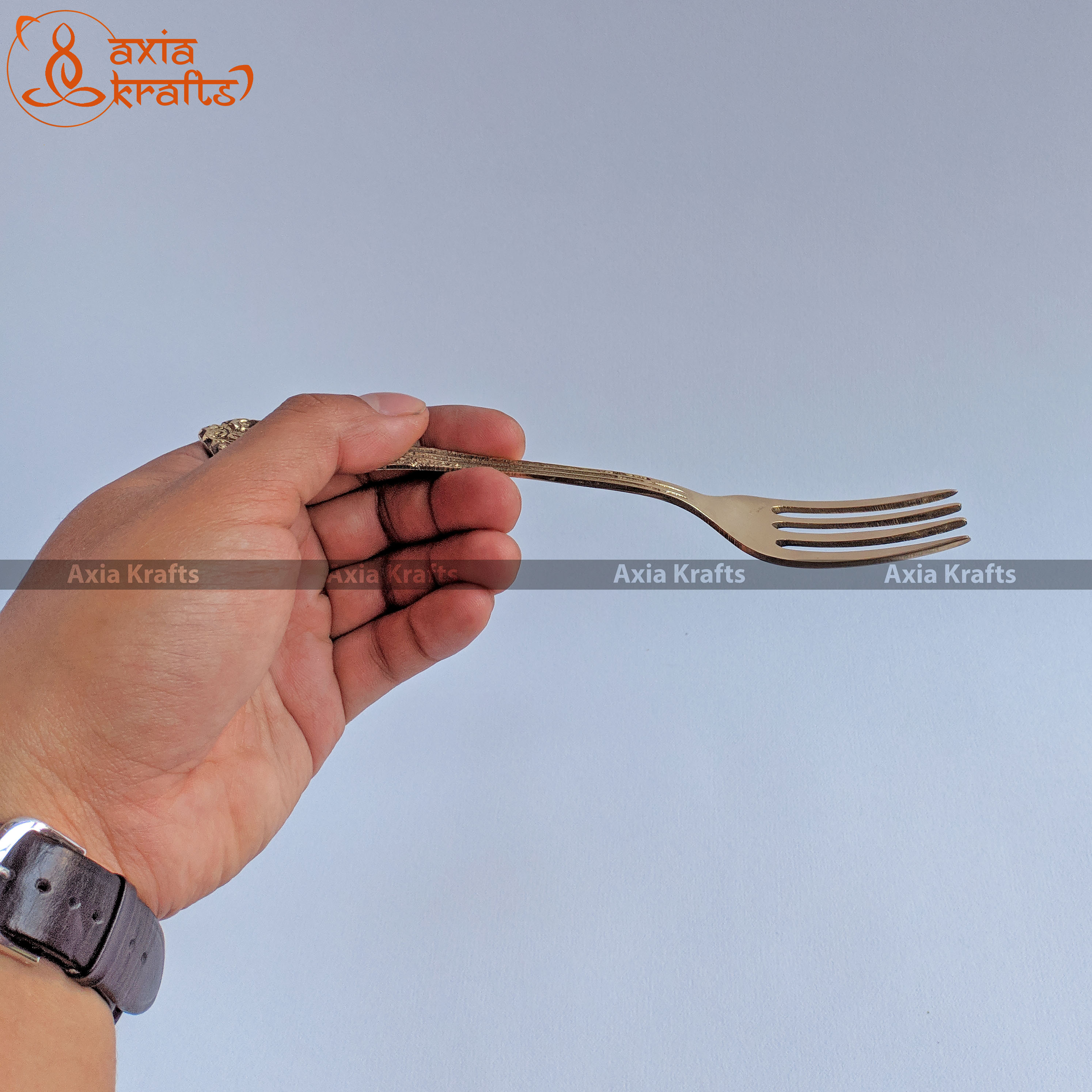 Axia Krafts Golden Brass Fork 7 inches ( Set of 2 ) | Dhalod Spoon | Cutlery | Fine Dining | Royal Dining