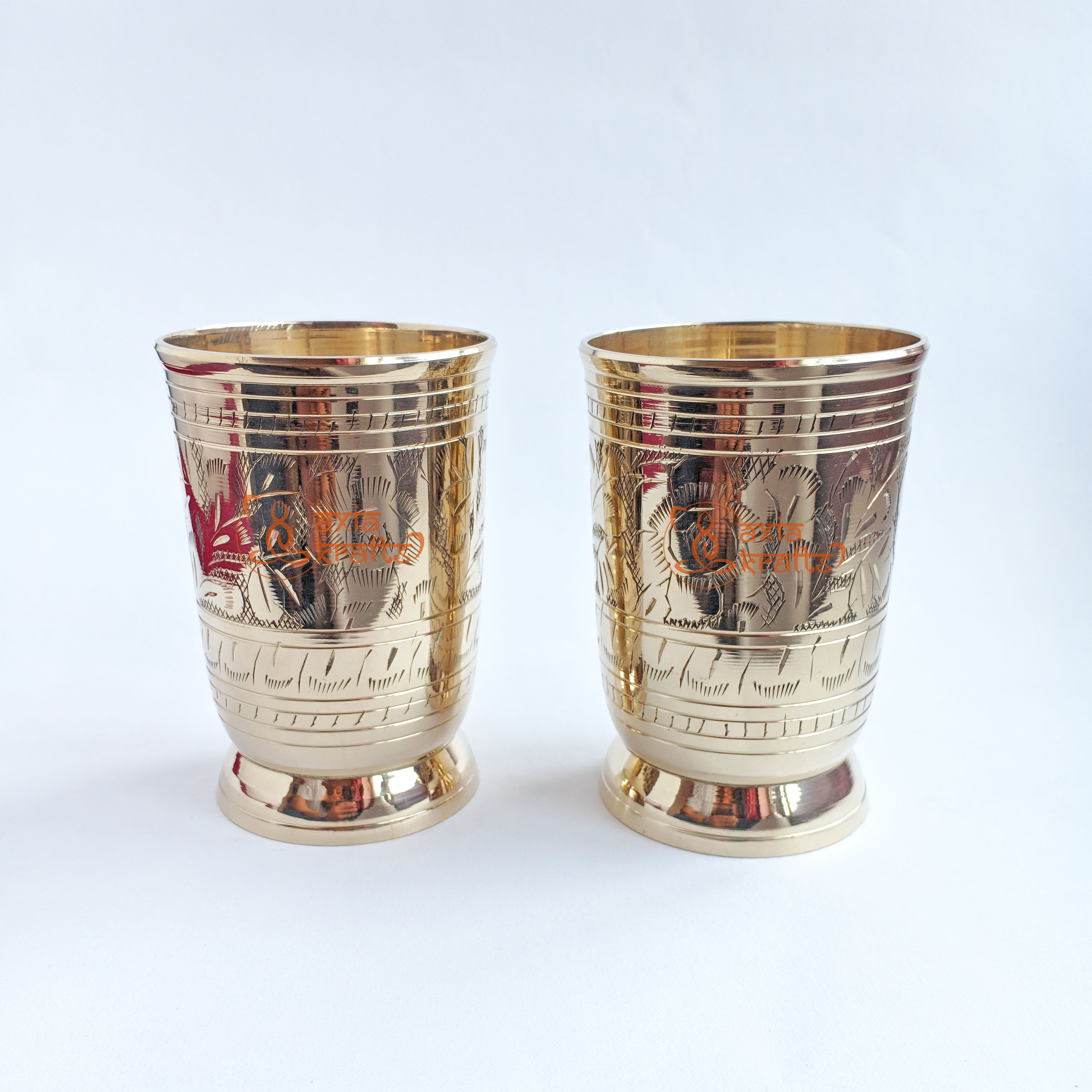 Axia Krafts Golden Brass Glass Jodi 340ml ( Set of 2 ) Pital Glass Dhalot