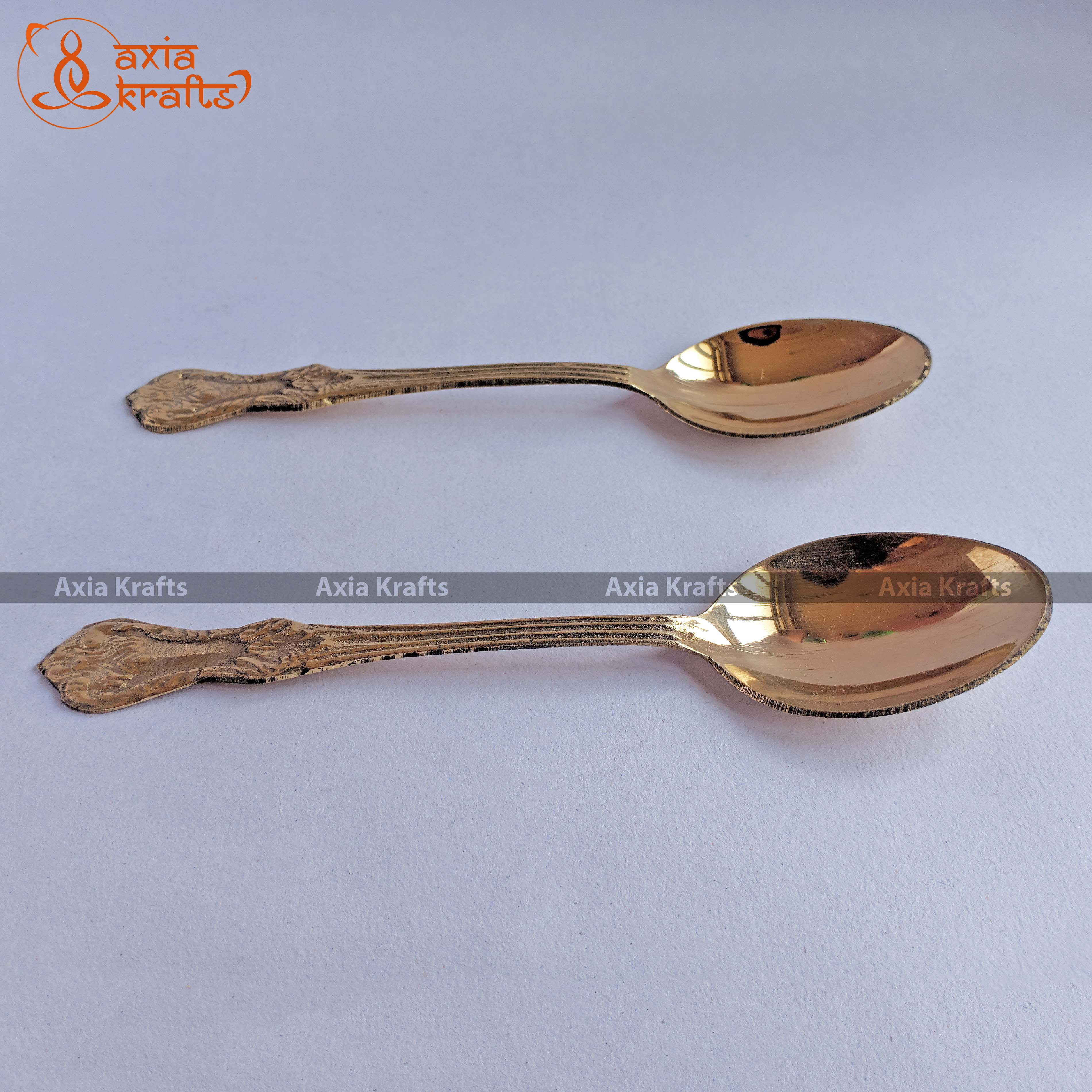 Axia Krafts Golden Brass Spoon Set 6.9 inches ( Set of 2 ) Cutlery Fine Dining Royal Dining Axia Krafts