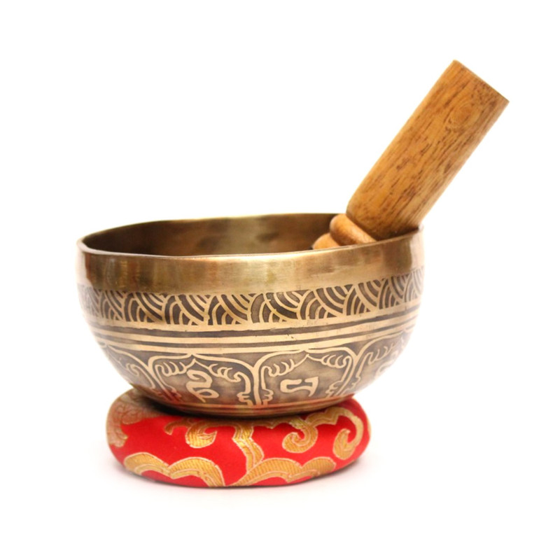 Seven Chakra Handicraft- Golden Handmade Singing Bowl With Design (1 Stick X 1 Cushion Free)