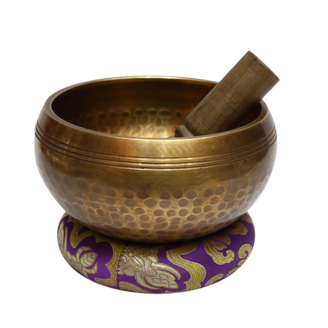 Seven Chakra Handicraft - Golden/purple Craved Singing Bowl-6 Inch