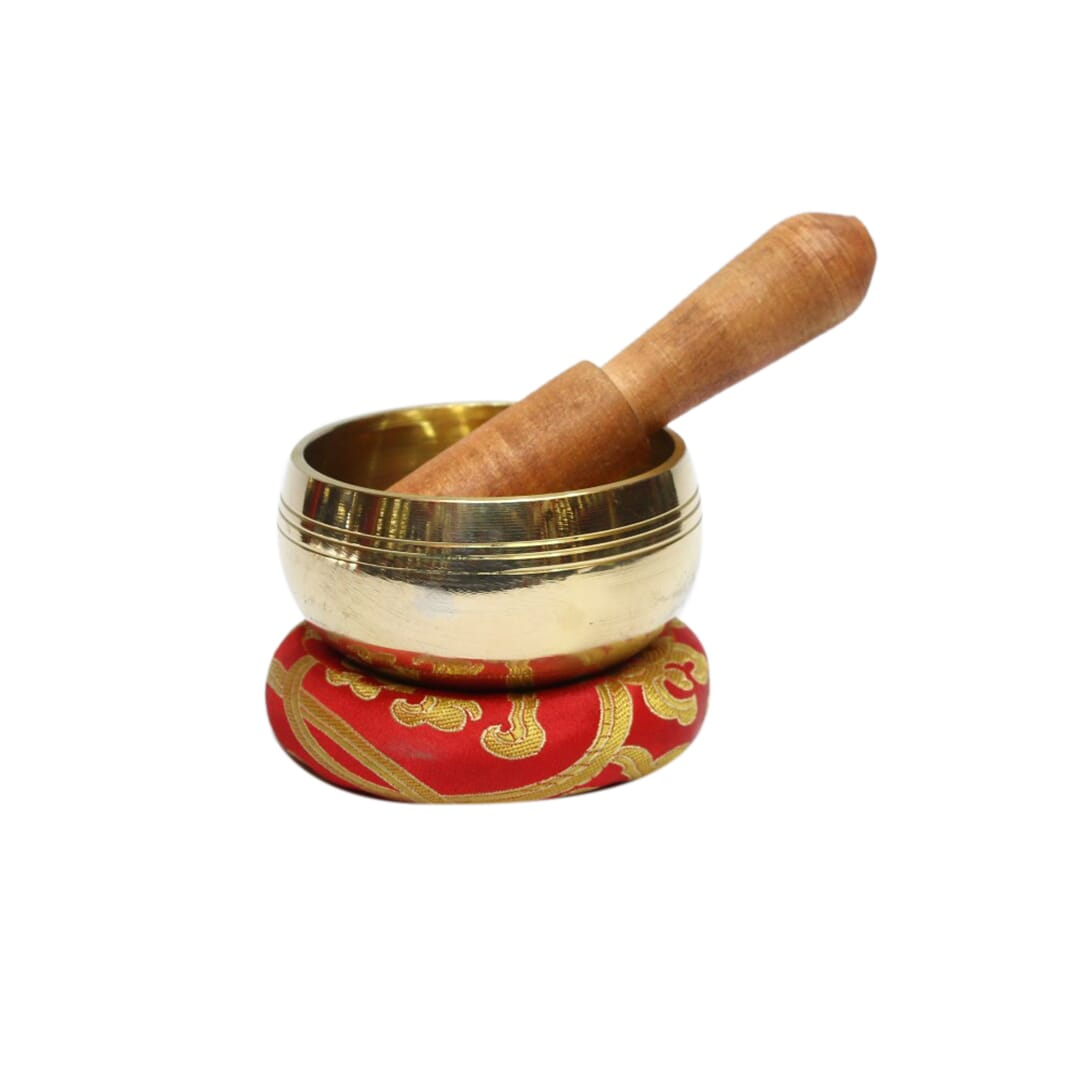 Seven Chakra Handicraft - Golden/Red Solid Design Singing Bowl-6 Inch