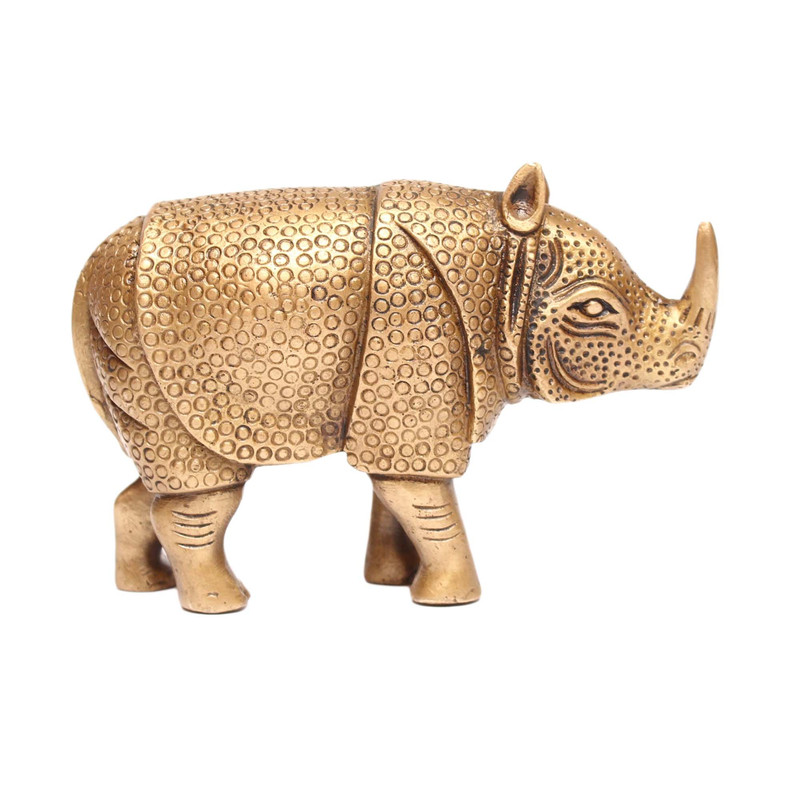 Seven Chakra Handicraft - Golden One Horned Rhino Statue