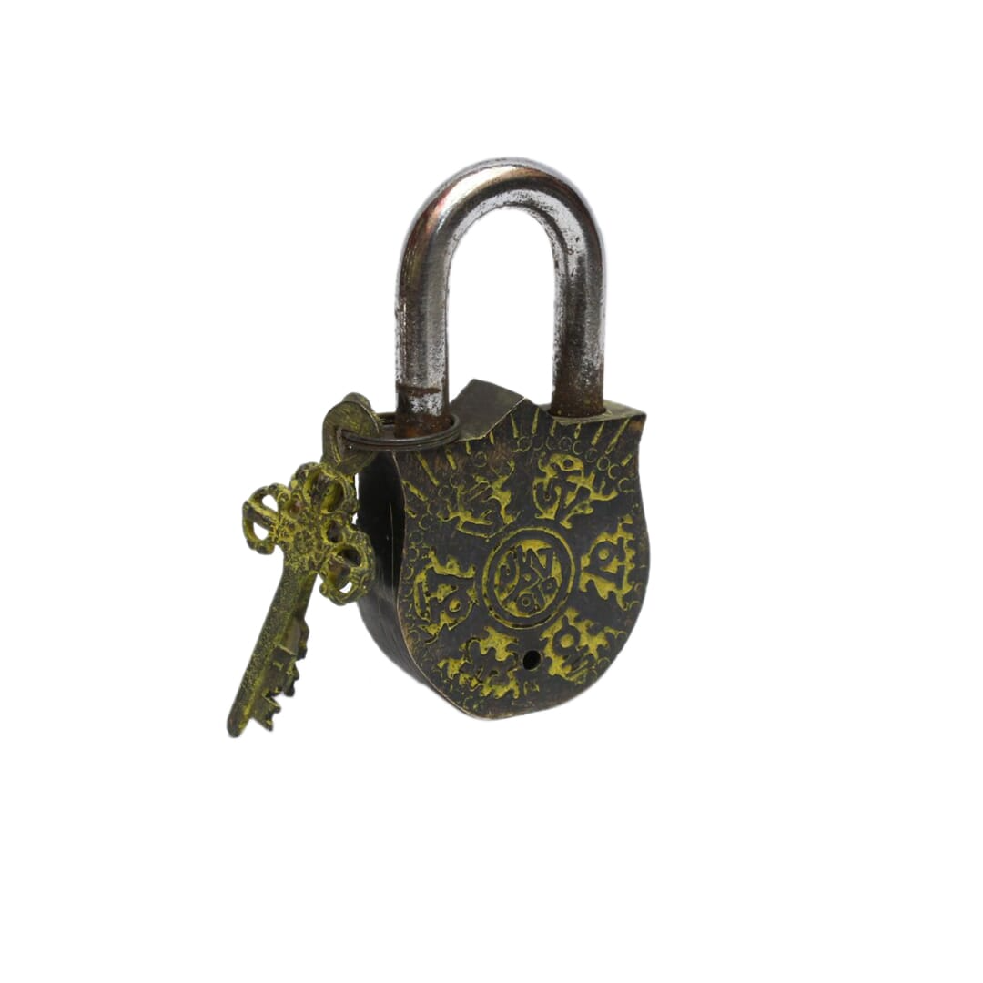 Seven Chakra Handicraft - Golden Yantra Design Lock With Two Keys