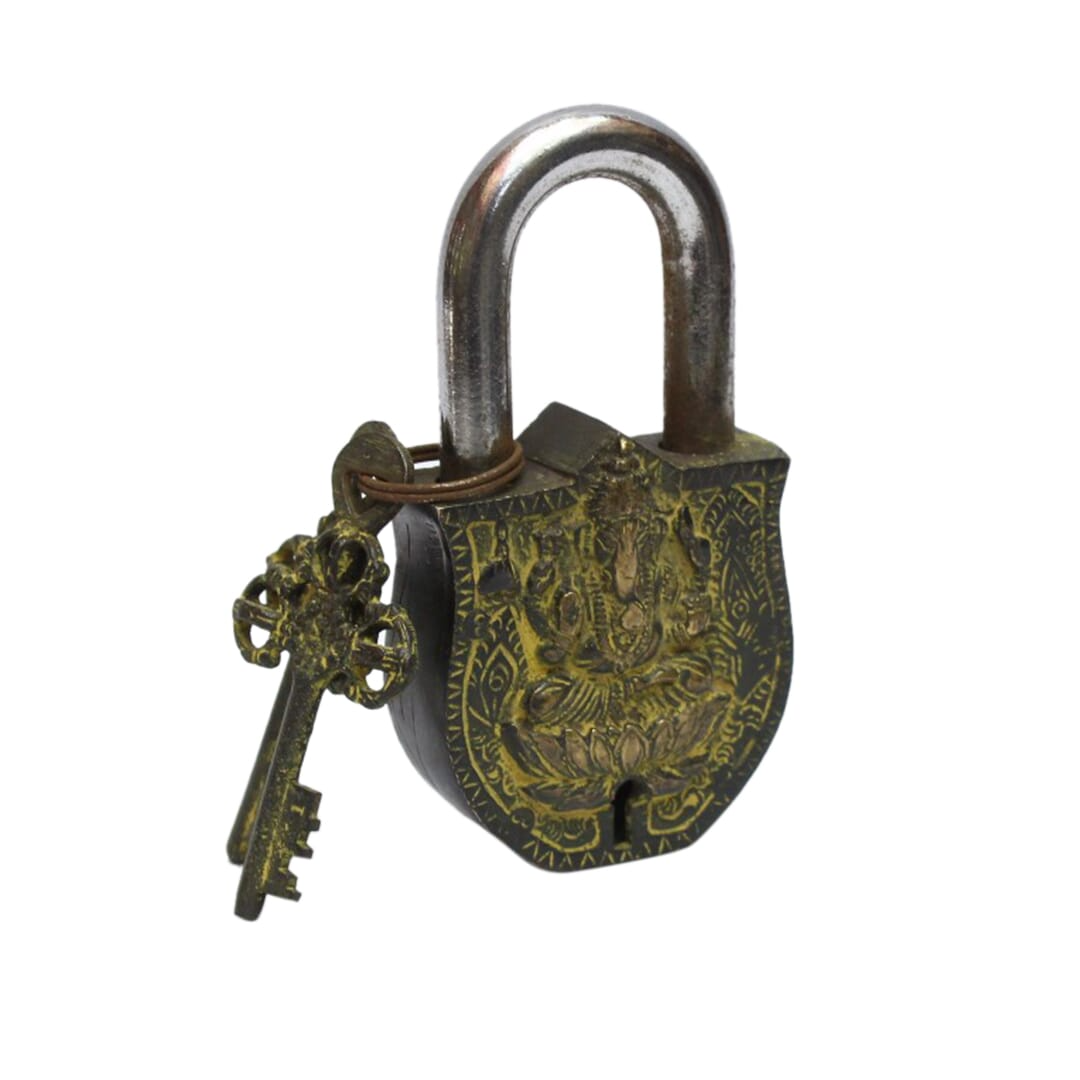 Seven Chakra Handicraft - Golden Yantra Design Lock With Two Keys