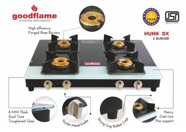 GoodFlame 4 Burners Sufochi Plus Glass Gas Stove