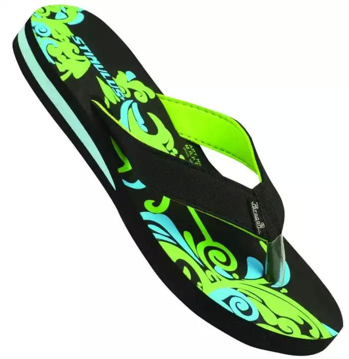 Paragon Black/Green Synthetic Printed Stimulus Slippers For Women 956