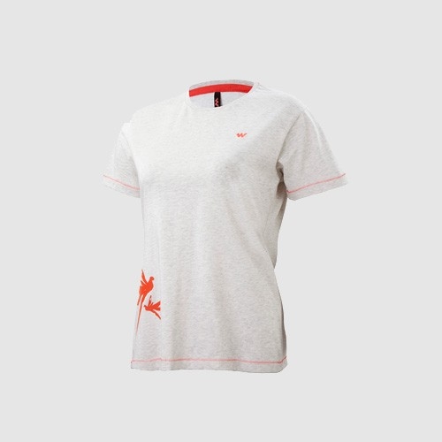  Wildcraft Women Print Crew T Shirt -Grey Melange-S