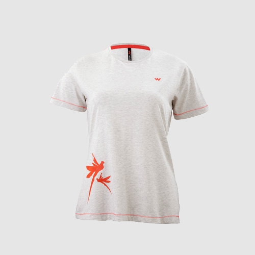 Wildcraft Women Print Crew T Shirt -Grey Melange-M