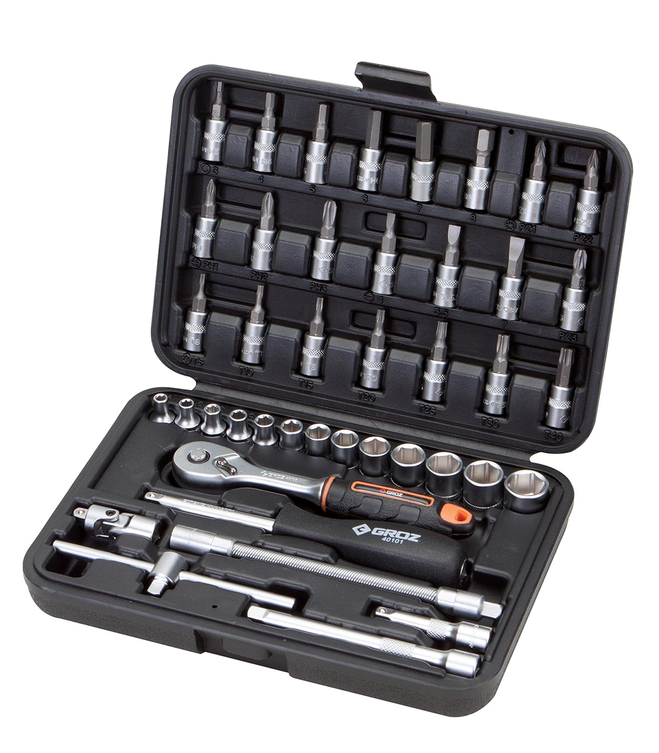 Groz 48 Pieces 1/4 Inch Drive Hex Socket Set In Moulded Cases KIT/SKT/H/1-4/42/UG