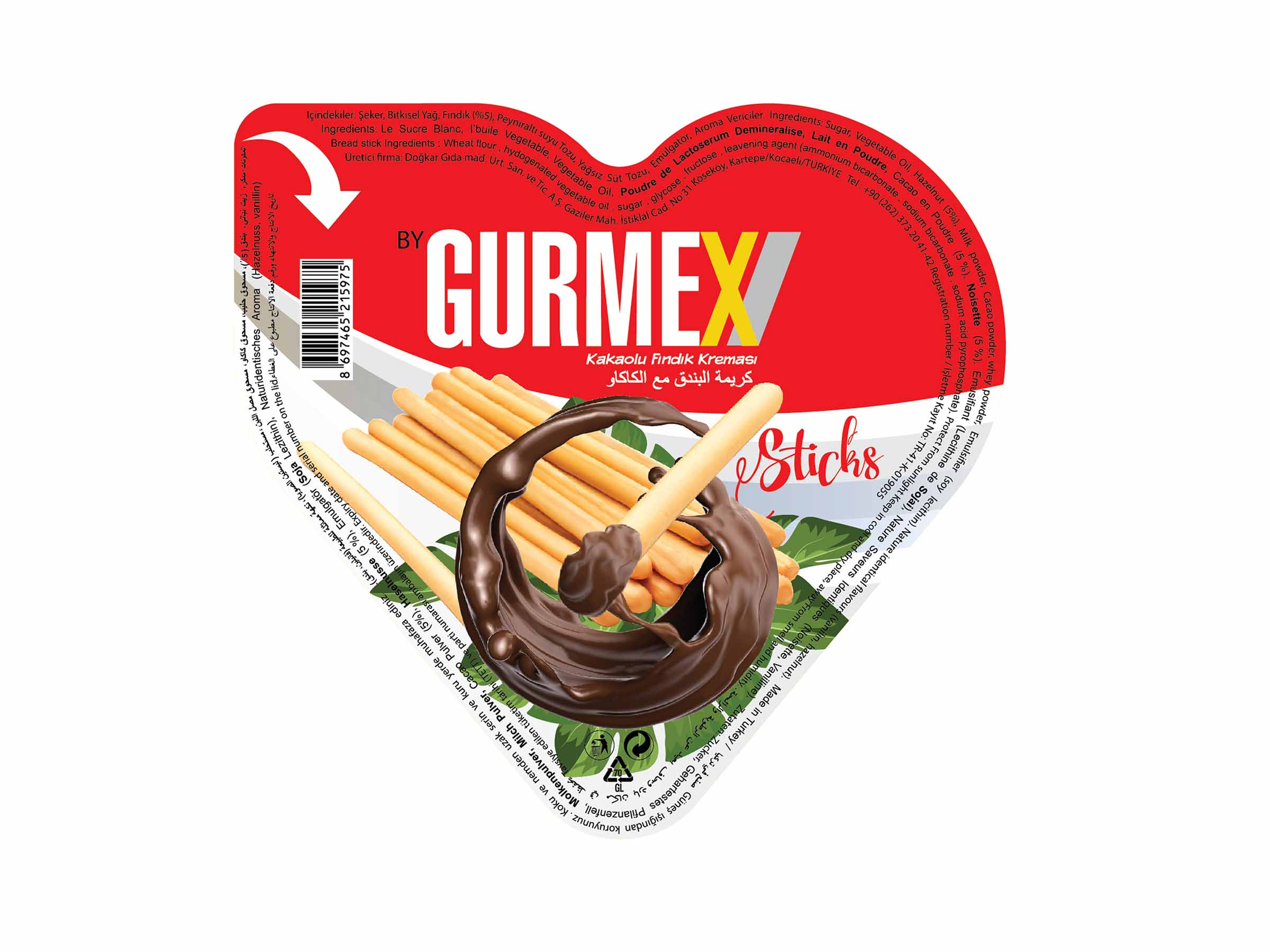 Gurmex Hazelnut Cream with Cocoa Sticks Heart Cups