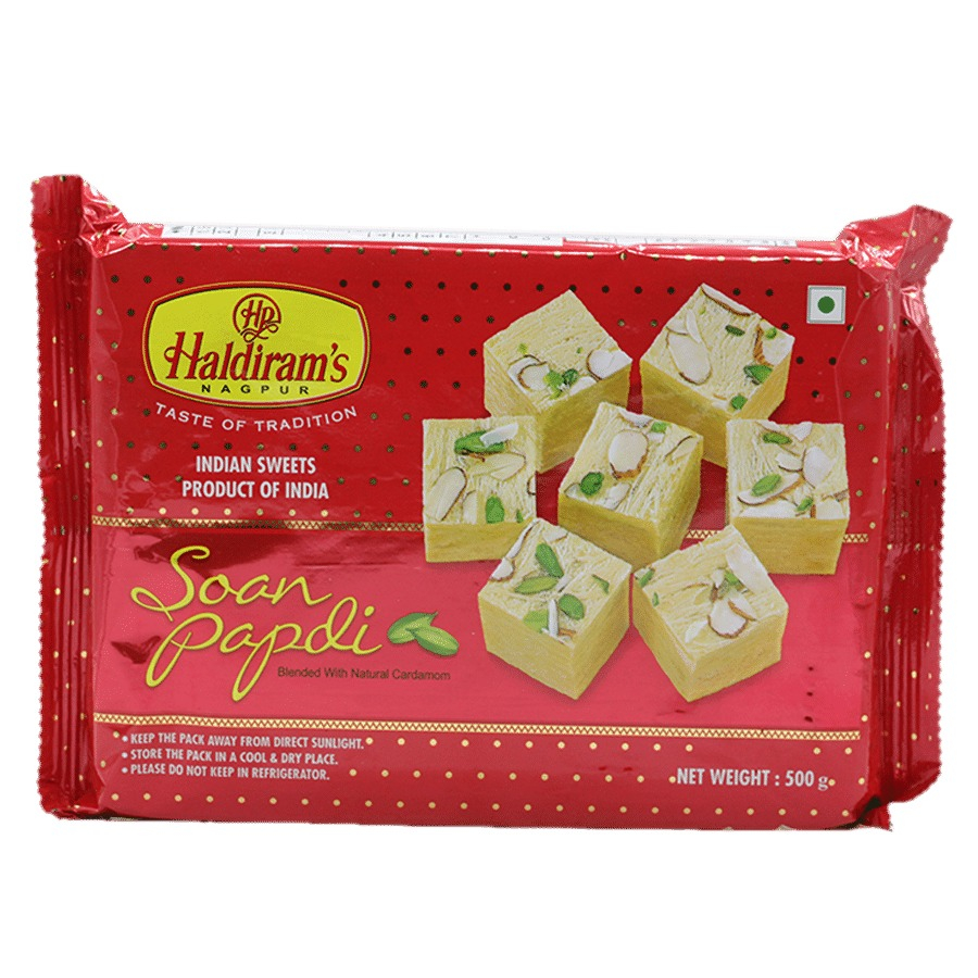 Haldirams Soan Papdi - Authentic Taste, Crispy & Flaky Texture, 500g Pouch