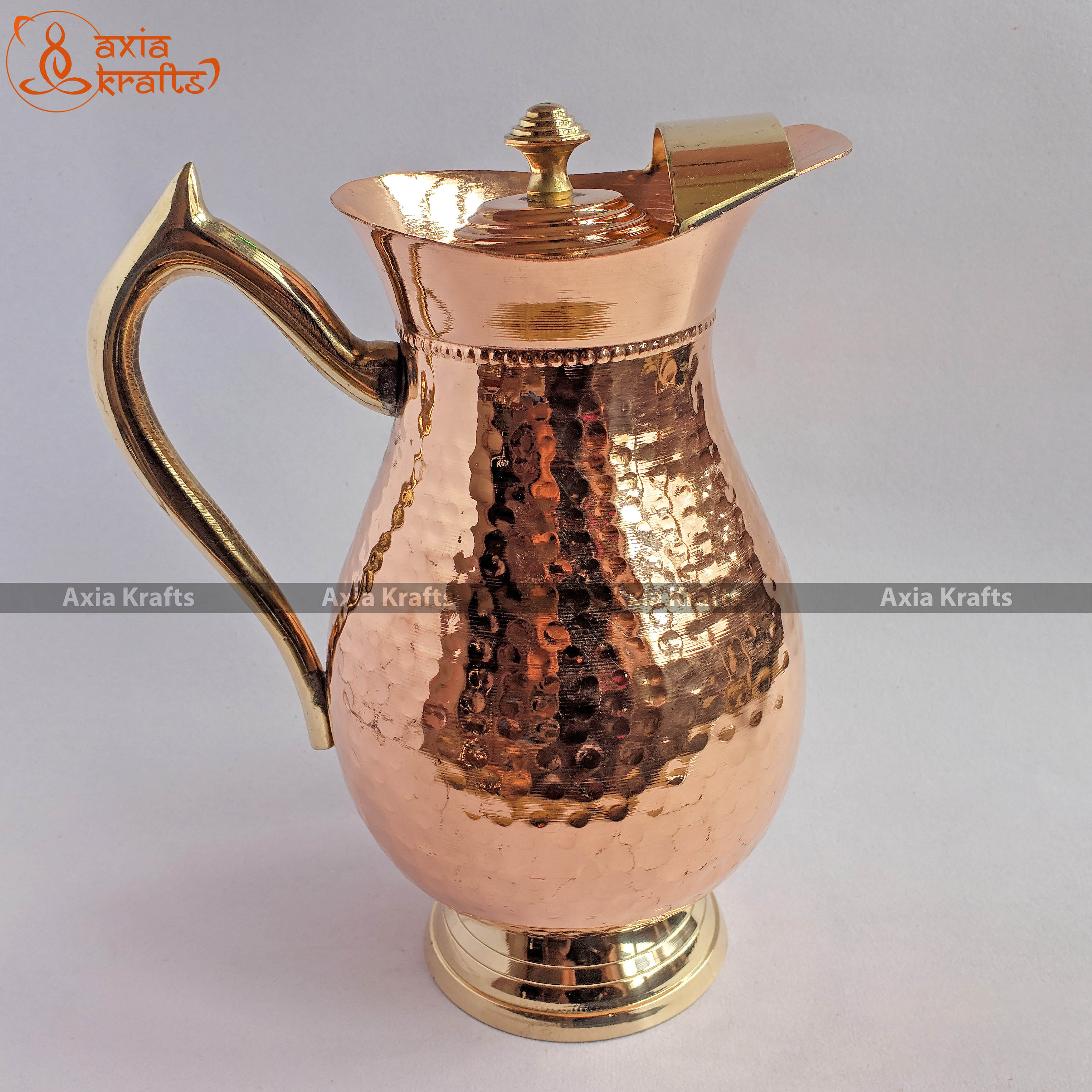 Axia Krafts Handcrafted Royal Copper Jug 1.2 Litres | Tama Jug | 100% Leak Proof and Join Free | Ayurveda Health Benefits | Healing | Gift | Handicraft | Decorative items 