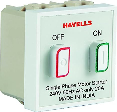 Havells Coral 20A Motor Starter Switch, White, 1 (AHCSMXW201)